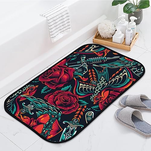 Miniatura 4 de Alfombras de espuma suave, diseño retro de tatuaje, lavables, antideslizantes, alfombras de cocina para decoración del hogar, interiorexterior, 23.6