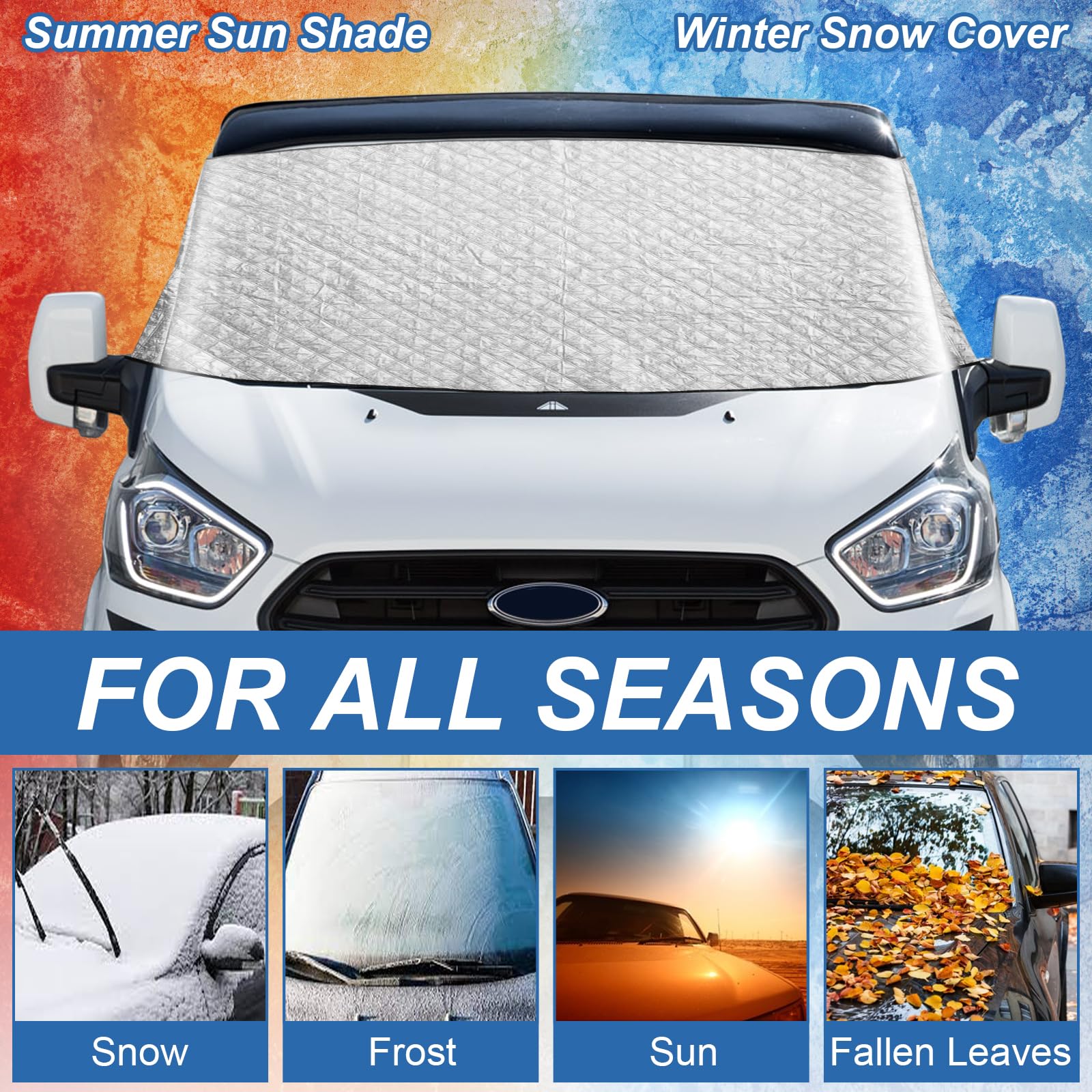 YWNYT Copertura Avvolgente Per Parabrezza Anteriore Per Ford Transit Custom 2012-2024, 600D Copertura Impermeabile Per Parabrezza Auto A Oscuramento Totale, Copertura Per Parabrezza Della Finestra