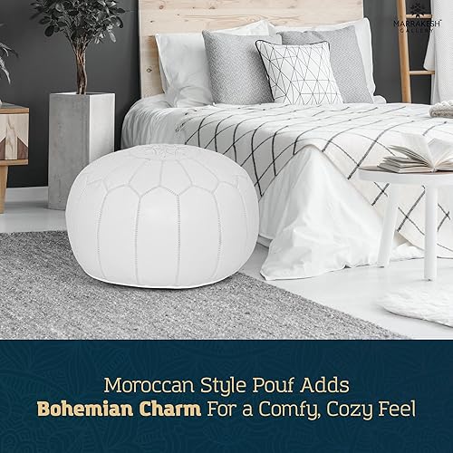 Miniatura 64 de Marrakesh Gallery - Funda de puf marroquí, otomana redonda y grande de piel, decoración bohemia para sala de estar, reposapies, sin relleno Marrón