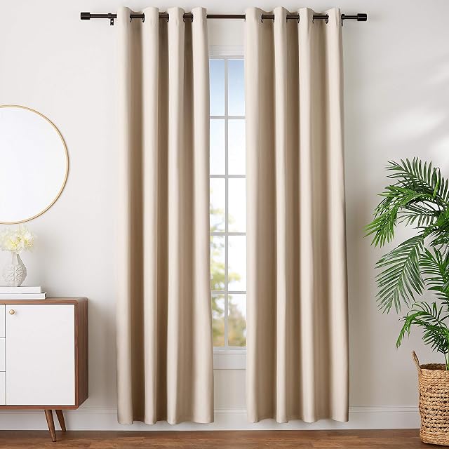 Amazon Basics Room-Darkening Blackout Curtain Set with Grommets - 140 x 245 cm, Beige