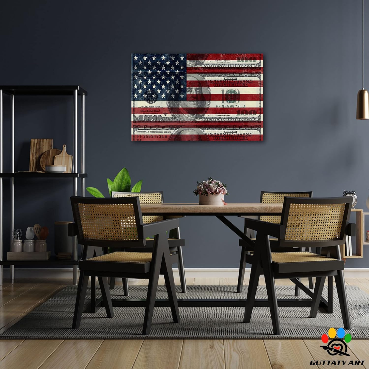 American Flag with US Dollars Money Canvas Wall Art, Pop Money Art Motivational Canvas Print for Office Fortune Decor, Cool Bill Cash United States Franklin Dollar for Home Room Decor (12x18 Inches) U.S. Dollar Artwork - 19 1 Panels-S-(12x18 Inches)