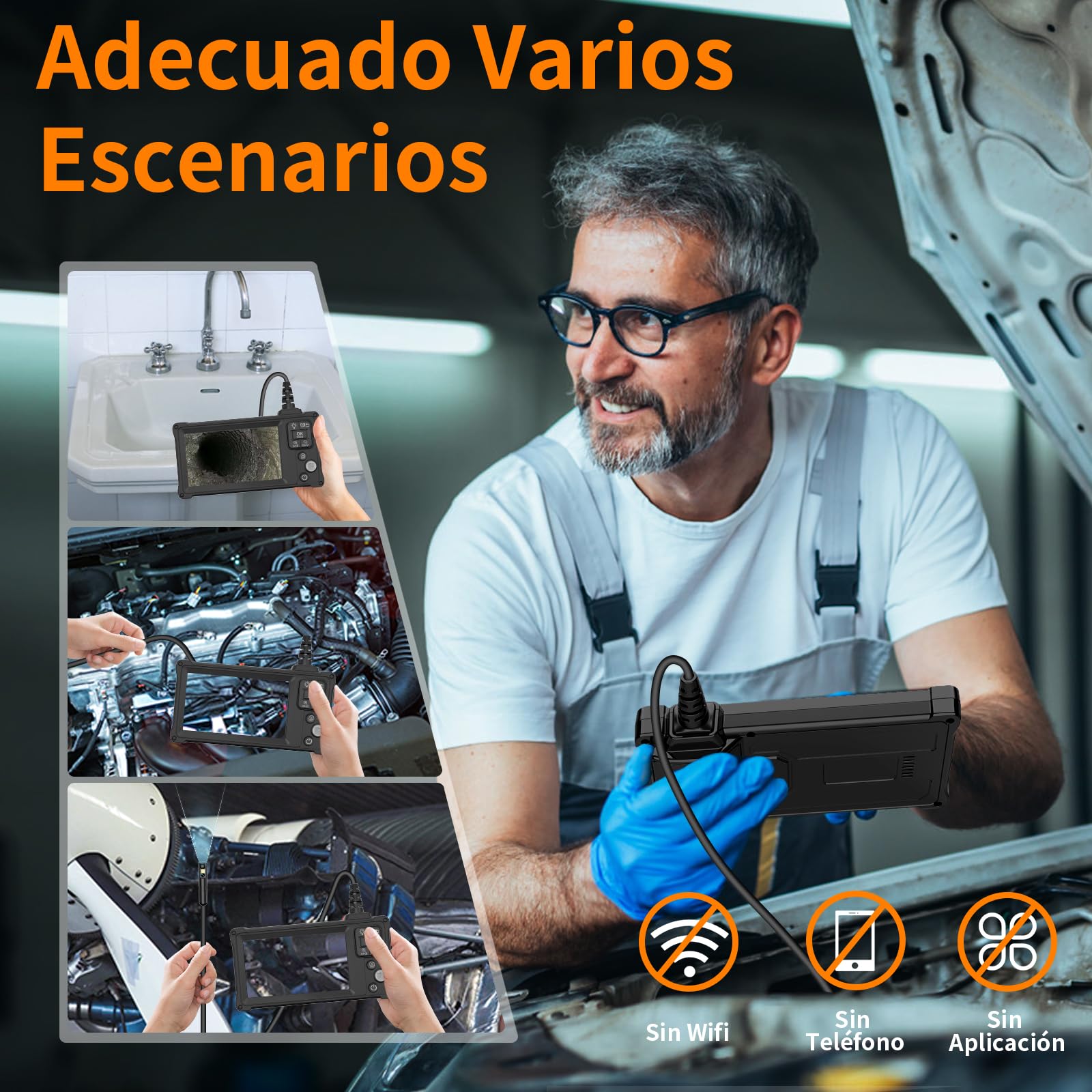 Camara Endoscopica Doble Lente con Pantalla y Luz, Ennovor 1920P HD Camara Inspeccion Tuberias, 5" Pantalla IPS y 8 Leds Ajustables, No App No WiFi Endoscopio Cable Semi-Rígido (16,5 FT/5M)
