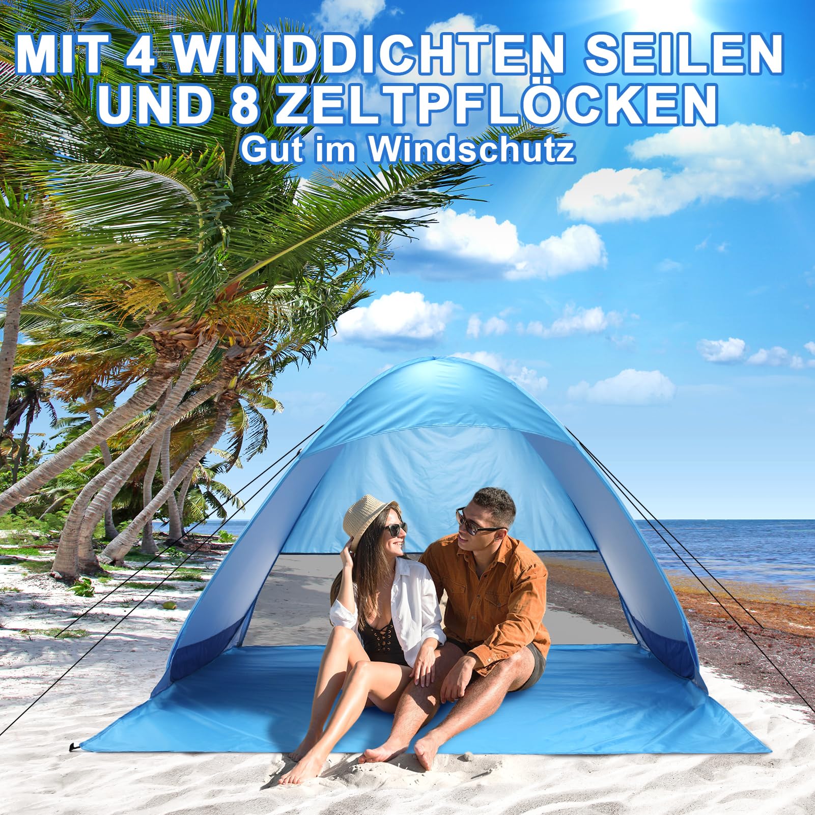 COVACURE Strandmuschel Pop Up XXL Strandzelt für 3–4 Personen, mit UV-Schutz UPF 50+ Ideal für Strand, Garten und Park
