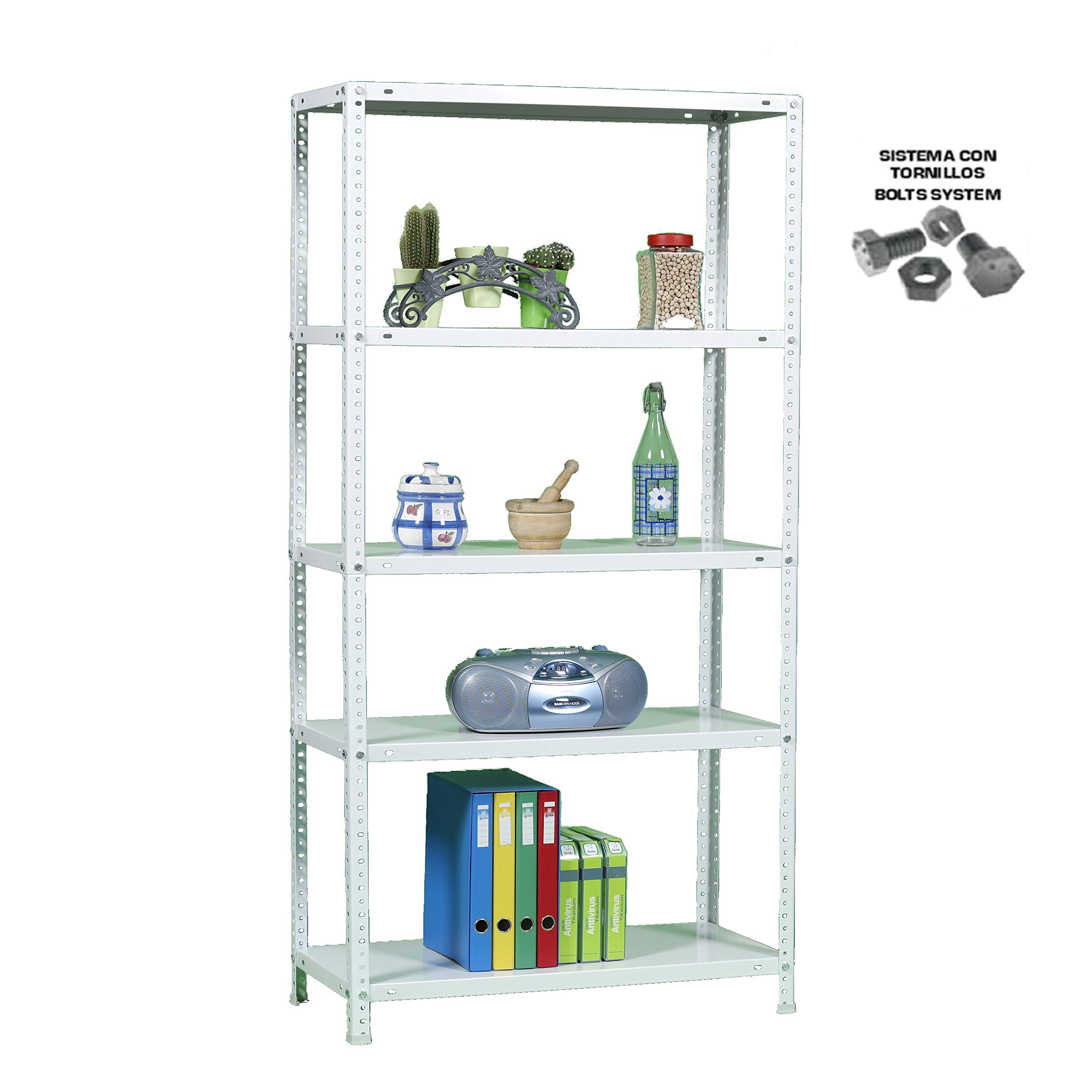 Simon Rack Estanterias Metalicas 1800x900x300 mm, 5 Baldas Metalica, 100 kg de Punto Flexión, Estanterias Almacenaje, Blanca - Comfort