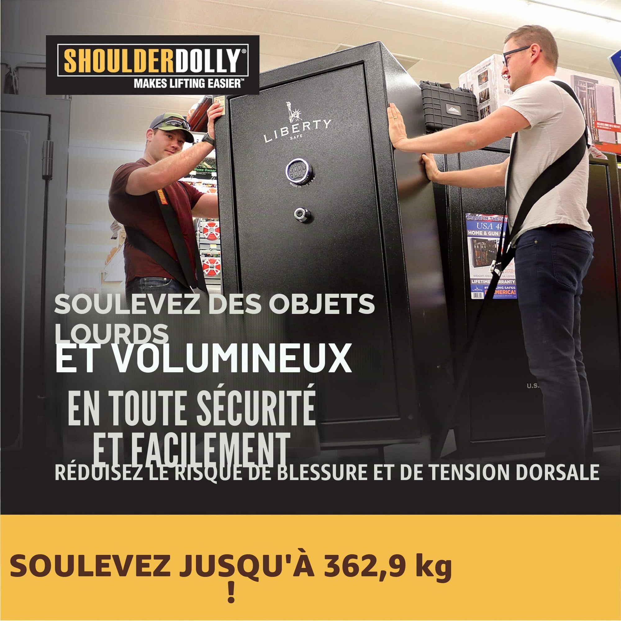 ShoulderDolly - Sangles de déménagement - Sangle de levage pour 2 déménageurs - Déplacer et soulever des meubles, des appareils électroménagers, des objets lourds plus facilement - LD2001