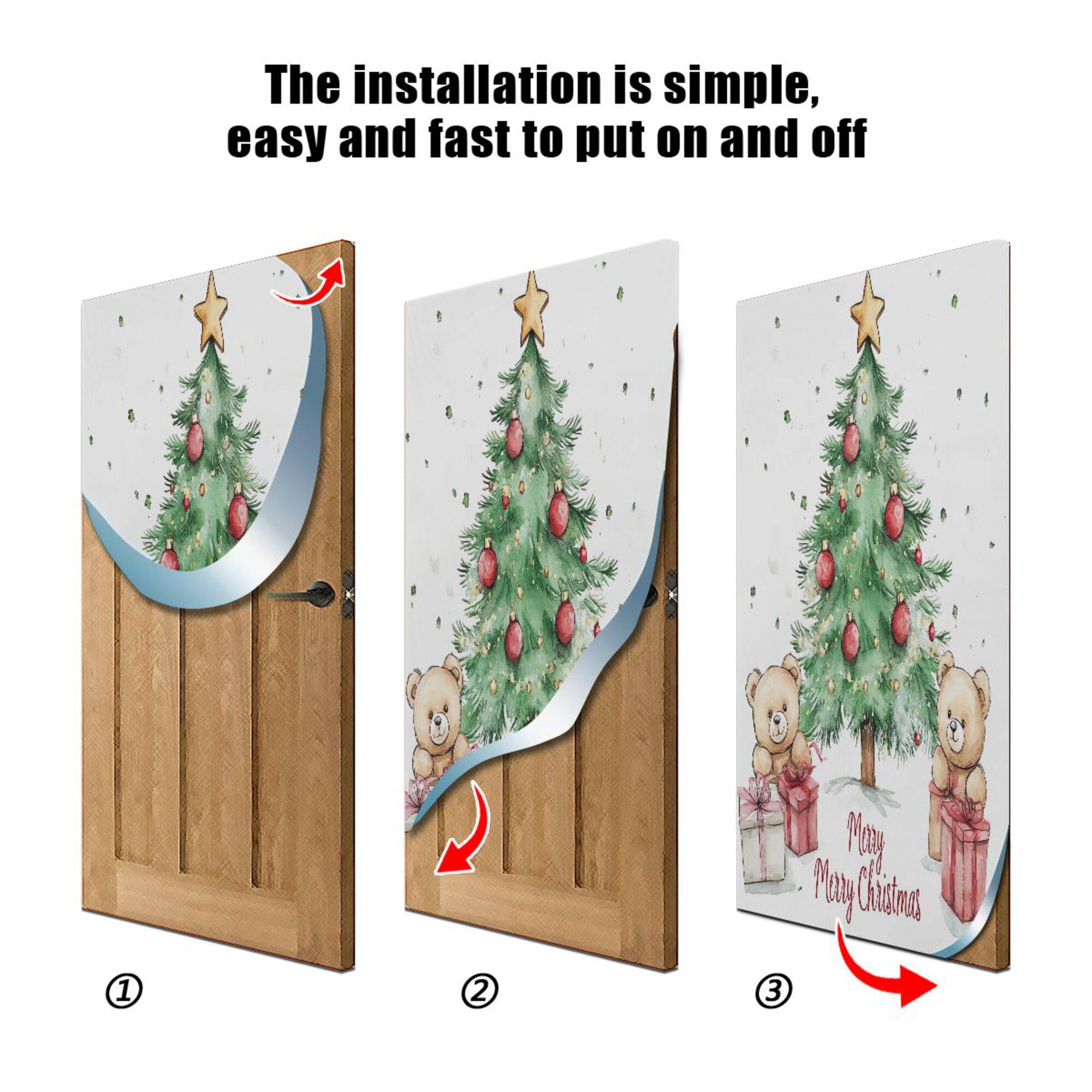 SEHANY Winter Christmas Tree Door Cover Outdoor Decor, High Stretch Fabric Christmas Front Door Cover Christmas Banner Door Cover for Front Door Festive Party Home Decor 32 * 79inch