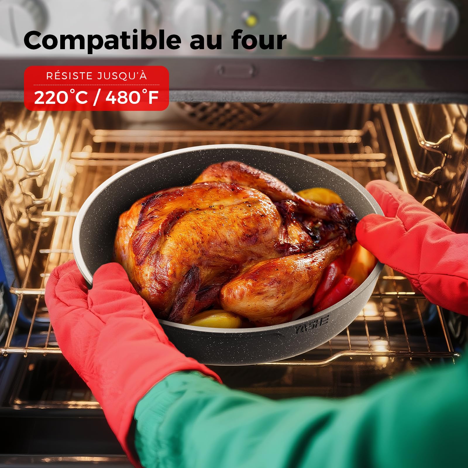 YASHE Batterie de cuisine 20 pièces, Revêtement antiadhésif, poignées amovibles, induction et four jusqu'à 230 °C, lave-vaisselle, empilable, blanc – Idéale pour les familles