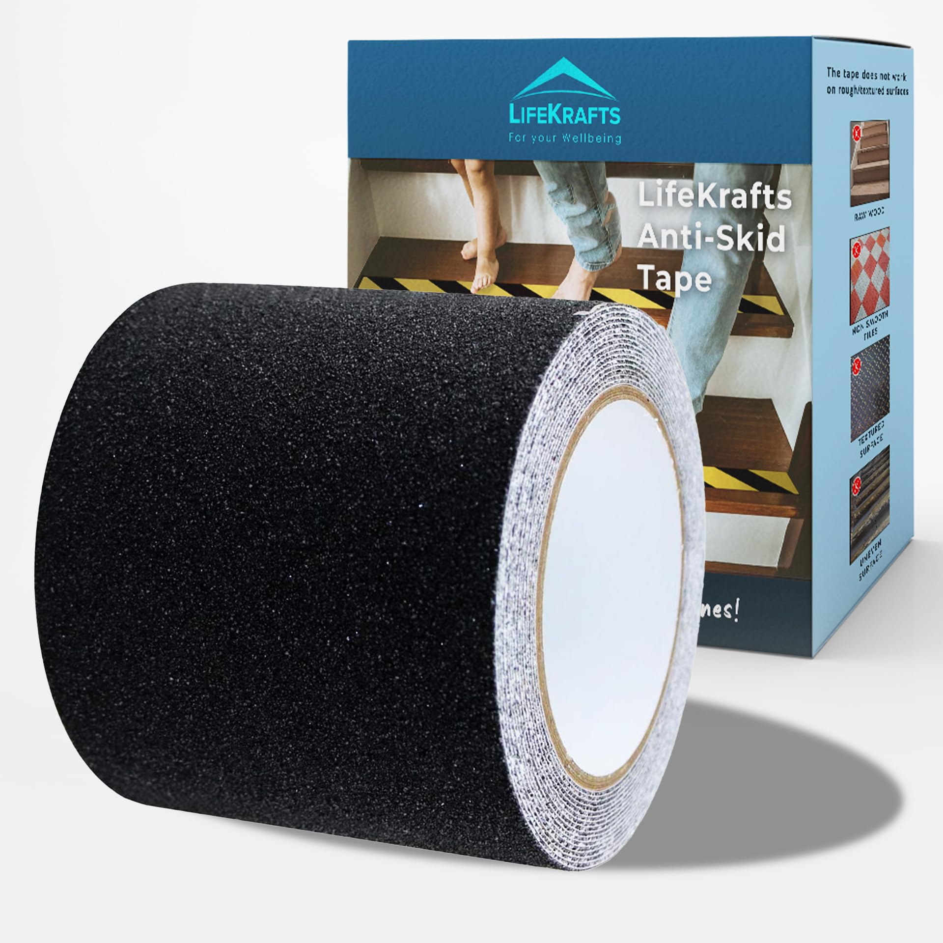 Lifekrafts Anti-Skid Tape For Stairs Black Color Tape (Size:5Mx100MM) | High Traction Abrasive Tape for Slippery Floors, Staircase, Ramps, Indoor, Outdoor.