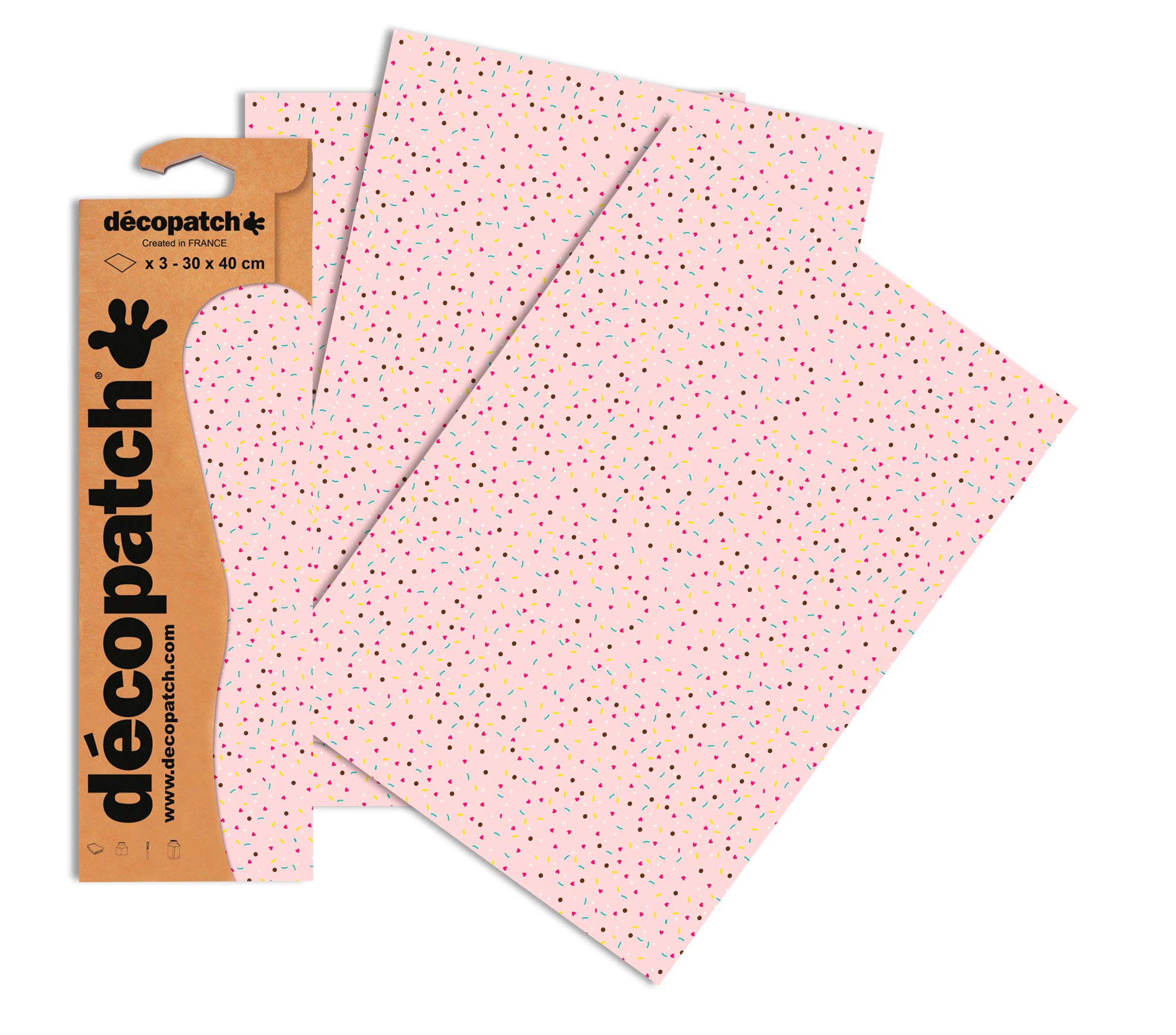 Décopatch - Ref C681O - Pastel Pink Confetti Pattern Paper Pack - Each Sheet 30 x 40cm, Pack of 3 Paper Sheets - Best Used With Décopach Glue & Varnish, Pink — image 1