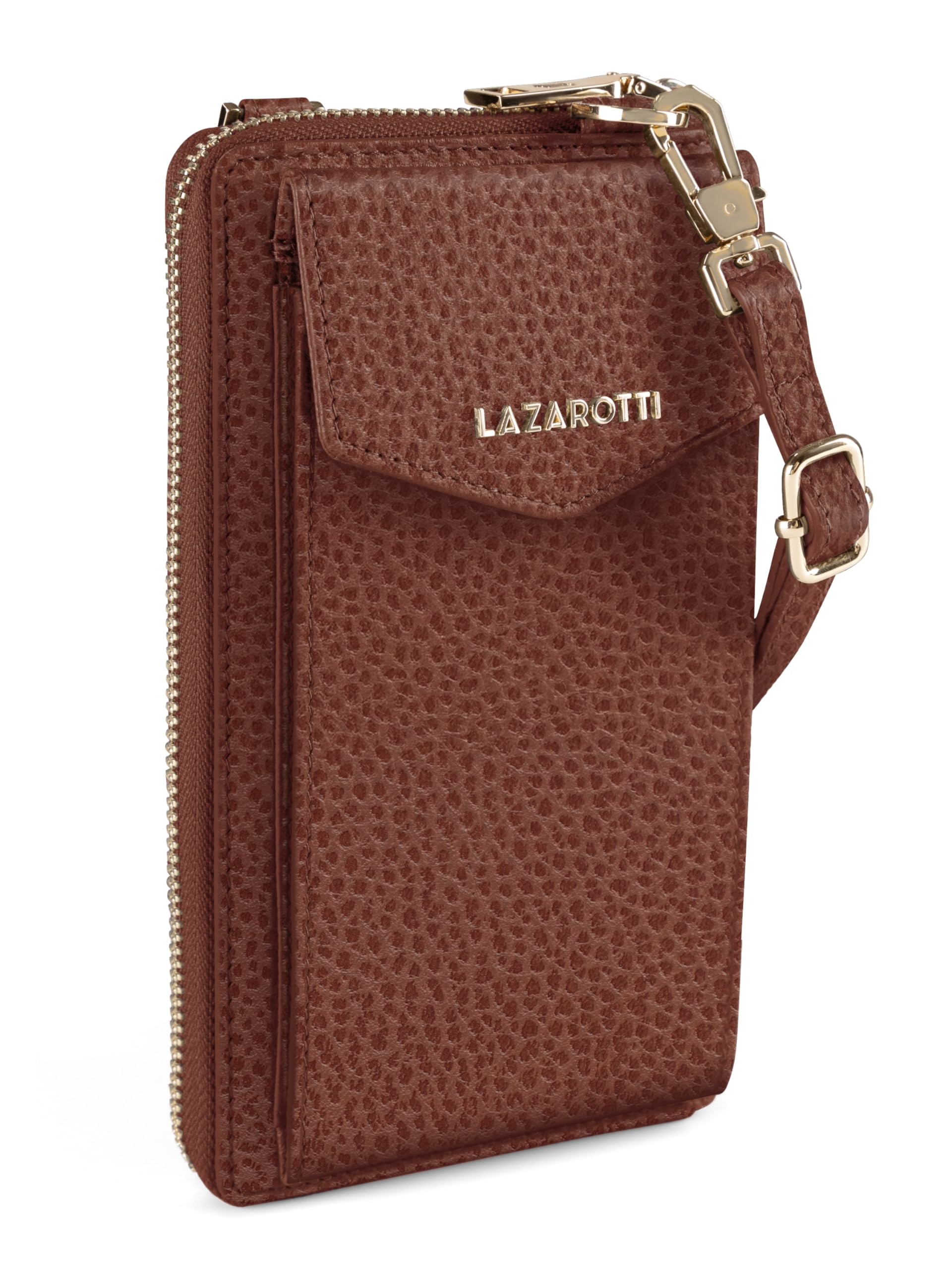 Lazarotti Bologna XL Leder Damen-Geldbörse & Handytasche (2-in-1) | 16 Kartenfächer | zum Umhängen mit RFID-Schutz 11 x 3,5 x 19 cm