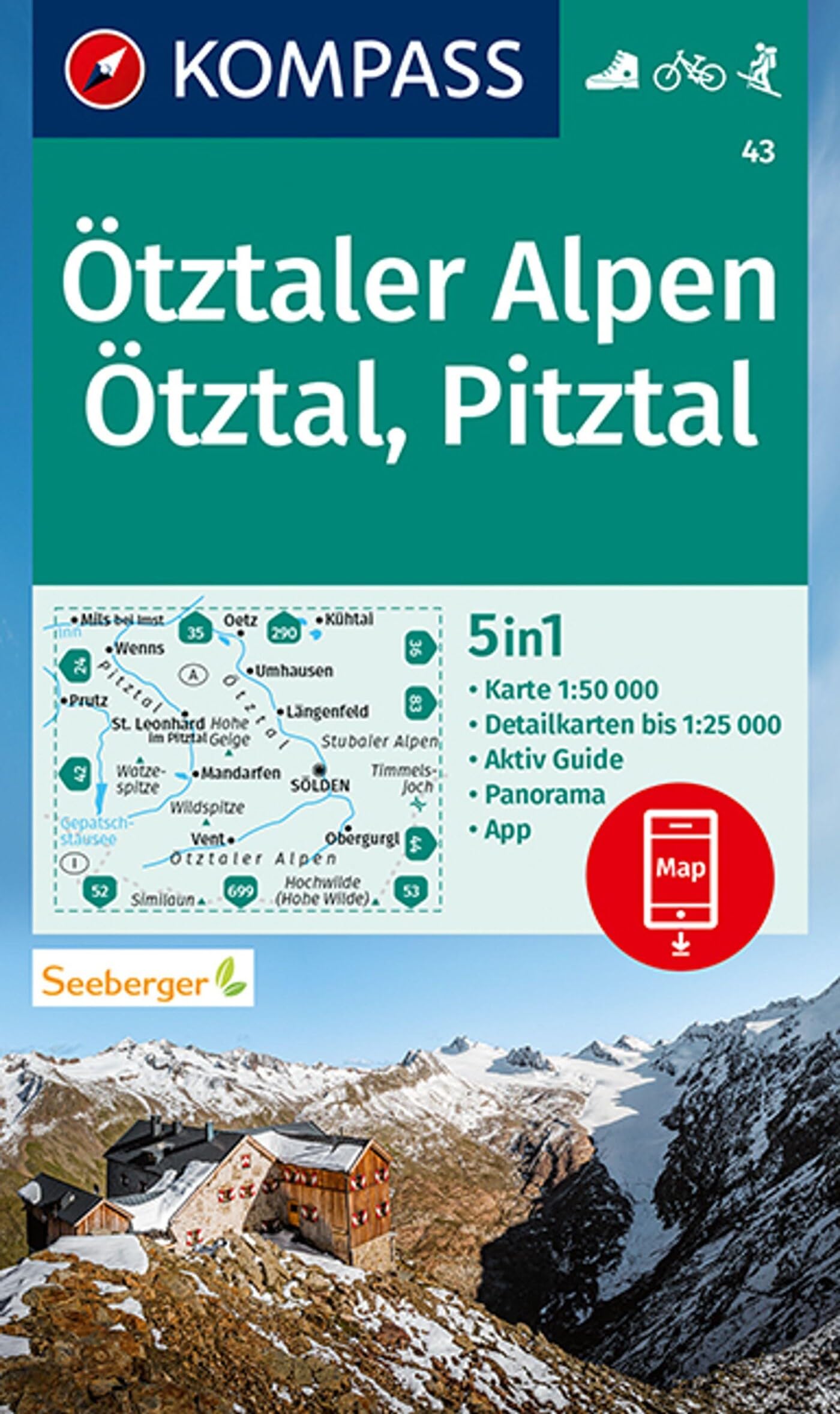 Carta escursionistica Kom 43. Ötztaler Alpen, Ötztal, Pitztal: Wandelkaart Schaal 1 : 50.000