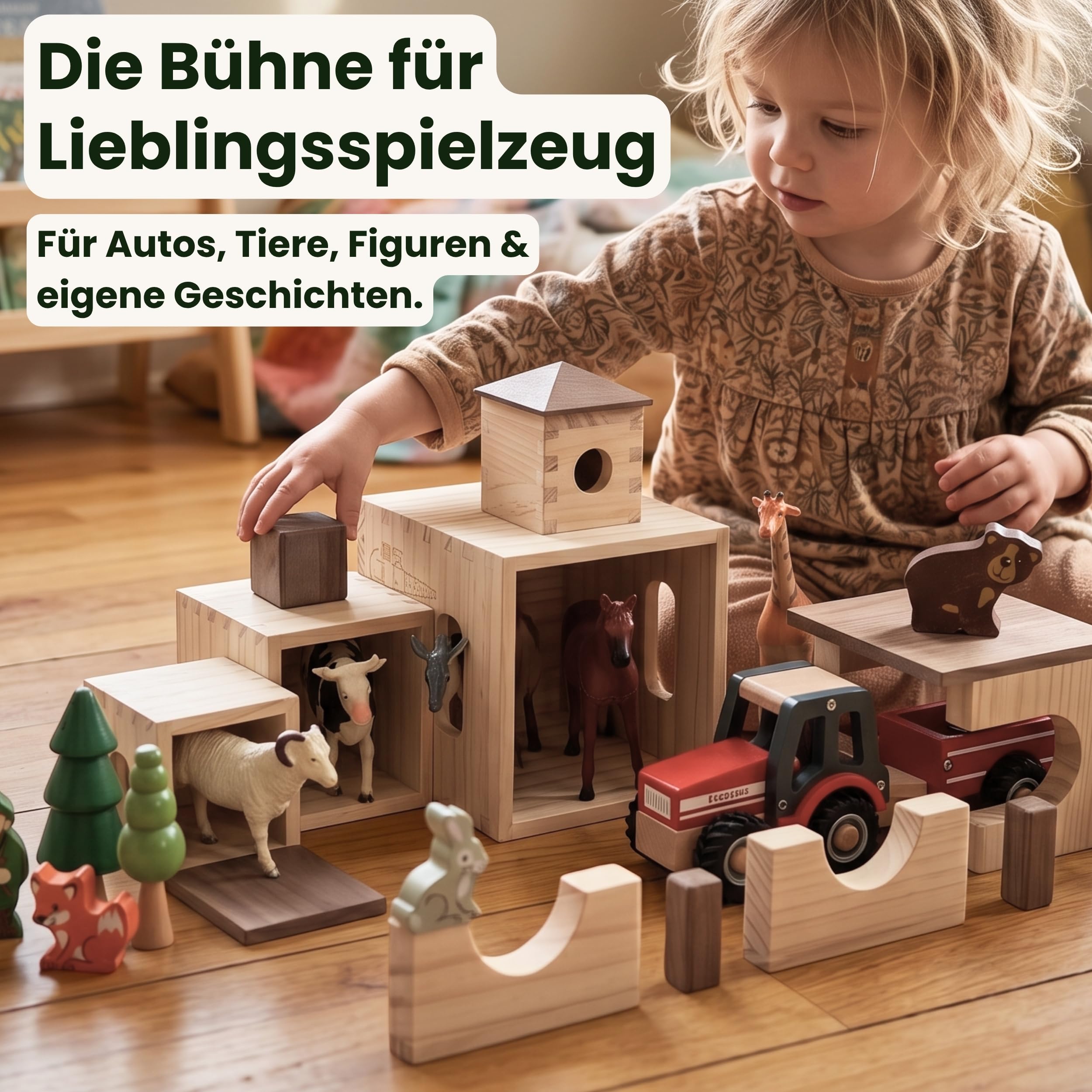 MATZBOX S-Box Montessori - Giocattolo creativo in mattoncini in legno, giocattolo in legno di alta qualità per bambini da 1 a 7 anni, blocchi e scatole versatili per giocare liberamente, regalo