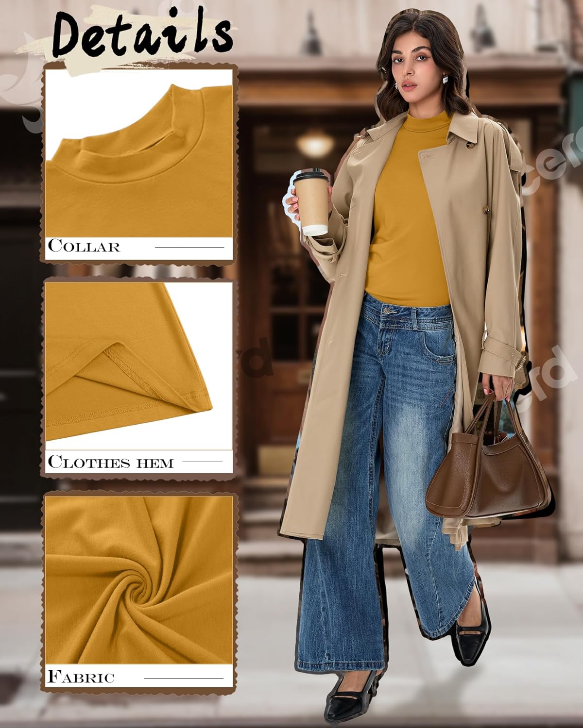 Ficerd 3 Pack Women's Mock Turtleneck Shirts, Long Sleeve Mock Neck Pullover Tops Slim Fitted Stretch Undershirt Tee Blouse - Image 3