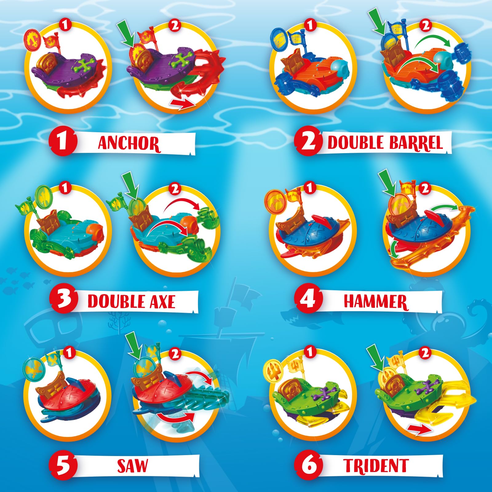 PIRATIX ADVENTURE WORLD Shark Treasure Serie – 4er Pack Mit 4 Figuren, 1 Kristalleffekt-Überraschung & Zubehör