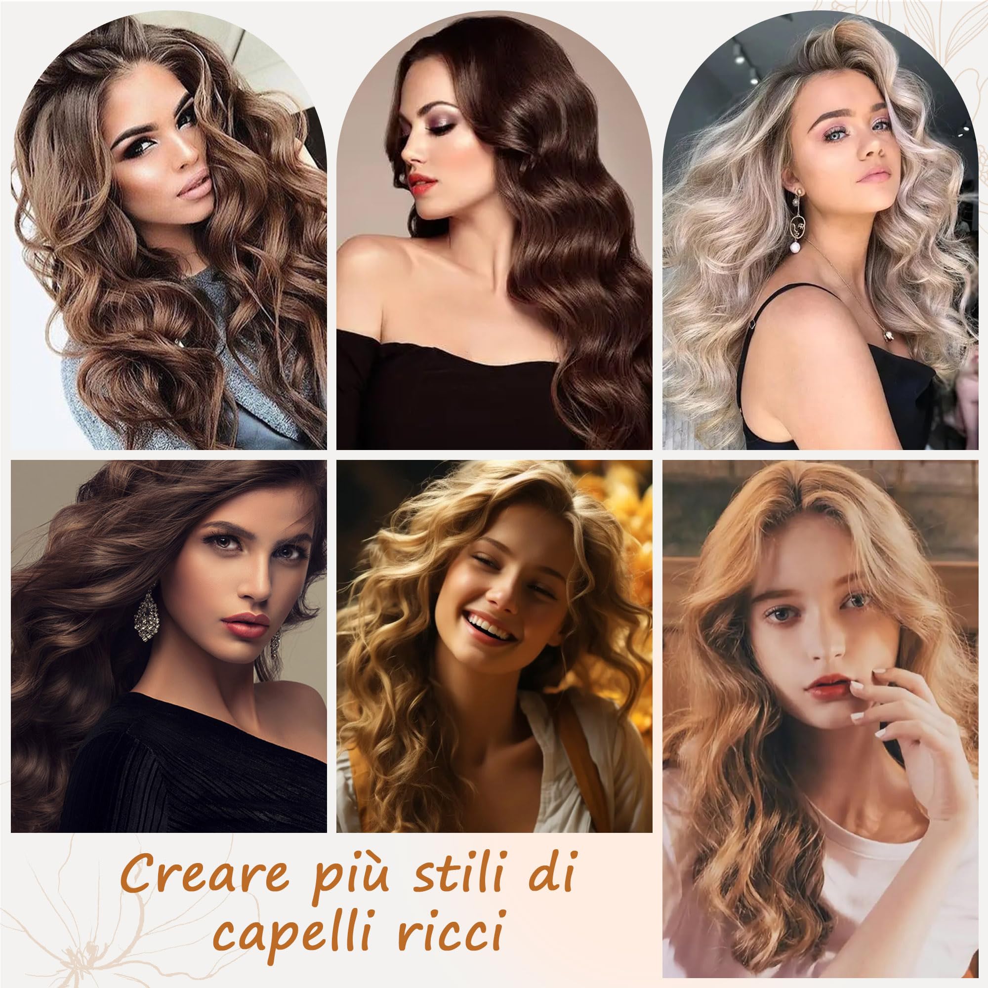 Bigodini Termici Ceramici,18 Pezzi Heatless Hair Curler Rollers,Bigodini Grandi per Volume,Ideale per le Donne dai Capelli Lunghi e Corti,3 Dimensioni(60,48,36 mm,Marrone,Rosa,Bianco)
