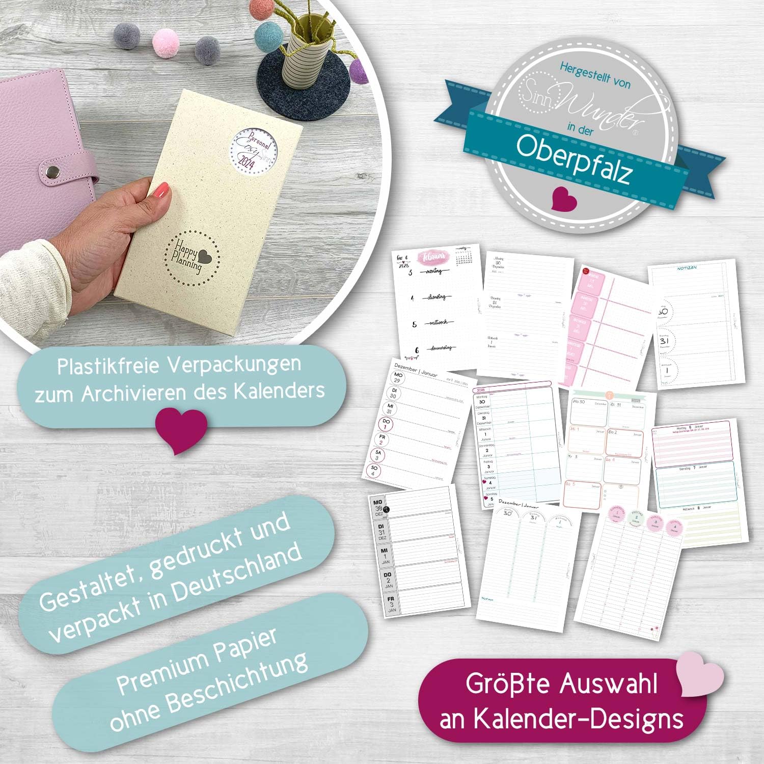 SinnWunder® 2027 Premium Kalendereinlage - Wochen-Kalender - 1 Woche 2 Seiten - Größe (A6) Personal 9,6 x 17,2 cm - 6-fach Filofax-Lochung - LuckySinn