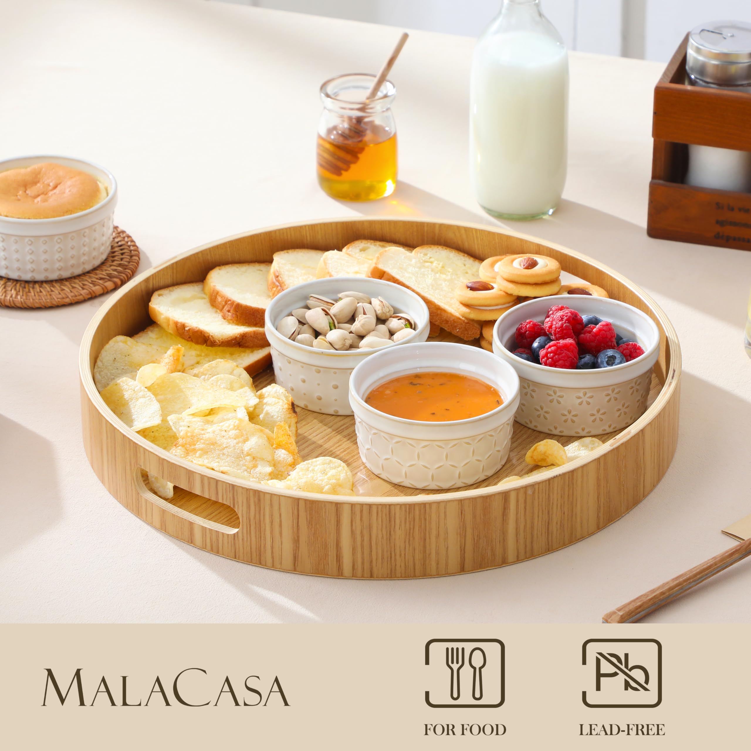 MALACASA 12 Pack 220ml Porcelain Ramekins for Crème Brulee, Souffle, Small Baking Dishes for Serving Dips, Ice Cream, Ice Cream, Oven Safe, White