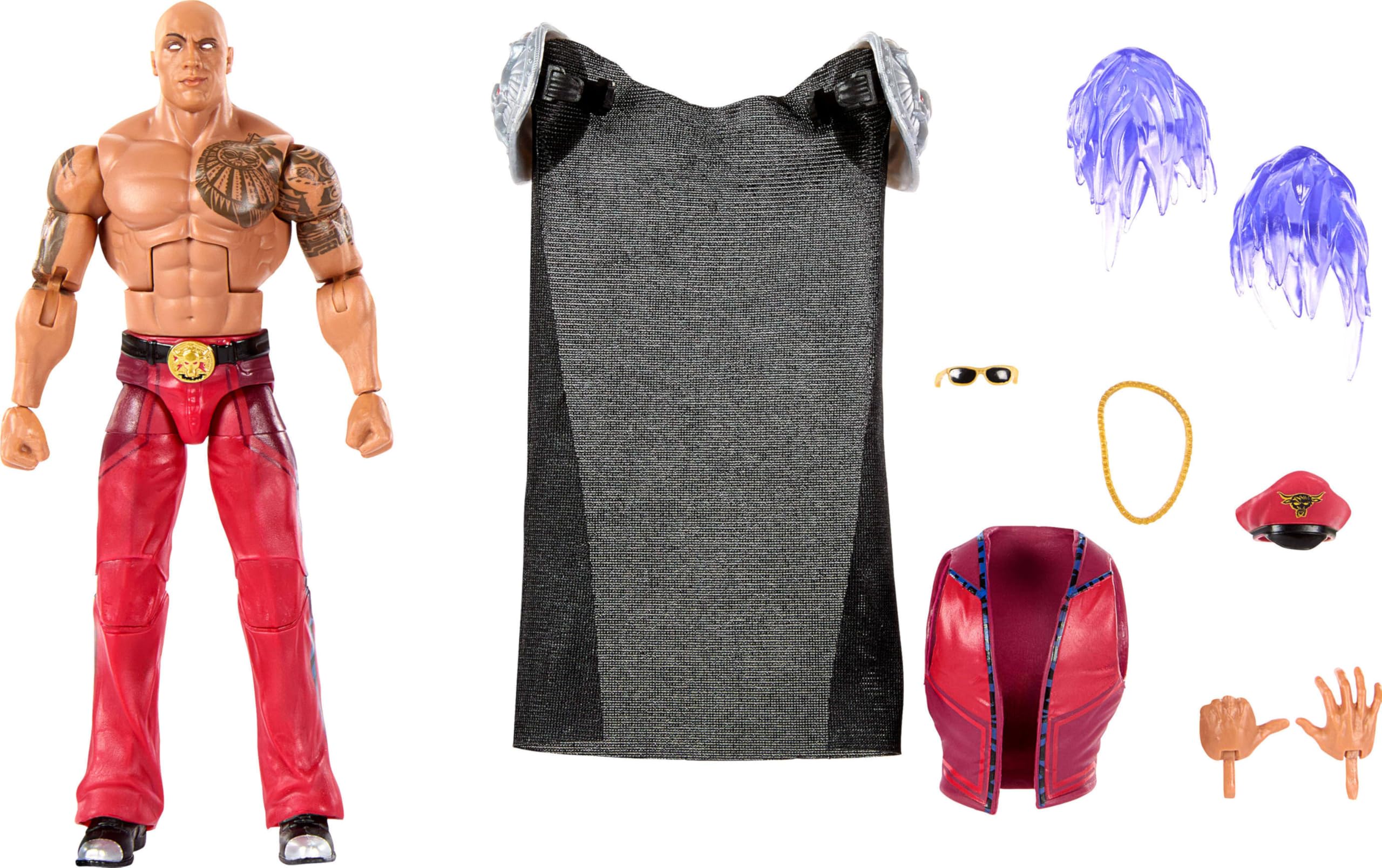 Mattel WWE x Street Fighter figurki akcji i akcesoria, The Rock Final Boss jako M. Bison, zestaw mash-up z elitarną figurką kolekcjonerską o wielkości ok. 15 cm, JLD79
