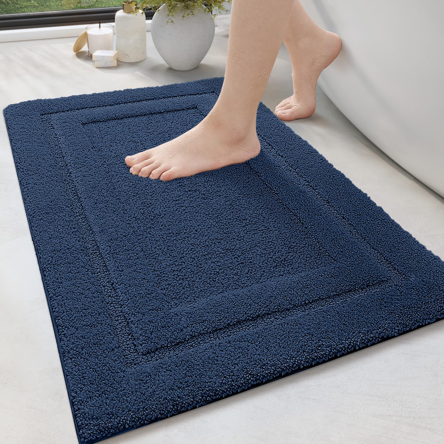 Alfombra Baño 40 x 60 cm, Alfombras Súper Absorbente de Suave Microfibra, Alfombrilla de Ducha Antideslizante, Lavable a Máquina, Azul Profundo