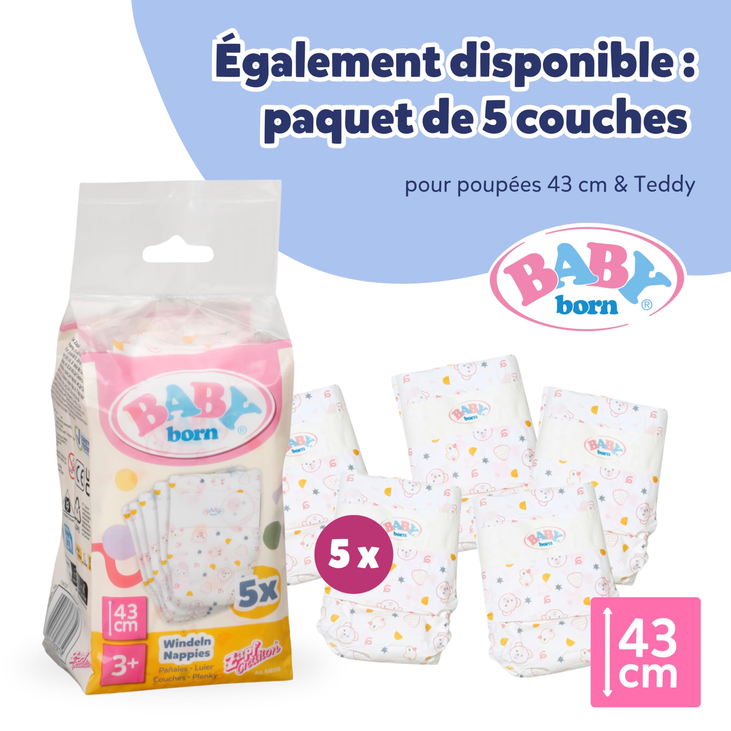 BABY born Sac à langer - Sac à langer pour poupée rose/gris - Accessoires de haute qualité pour poupées avec matelas à langer, couches et boîte à poudre - Convient aux enfants à partir de 3 ans