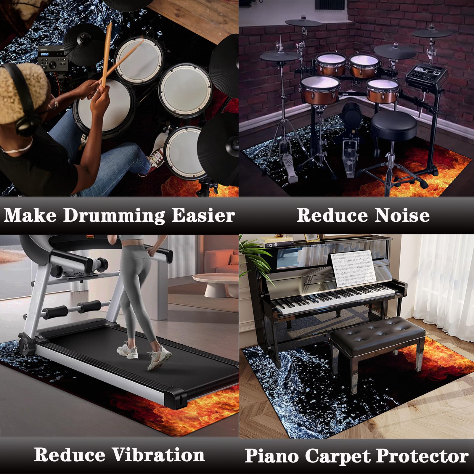 Elektrisches Schlagzeug Teppich, Drum Teppich, Professionelles Rechteckiges Elektronisches Jazz Schlagzeug Kit, rutschfeste Trommel Teppiche, Schallschutzteppich für Studio, Wohnung 160 x 120 cm
