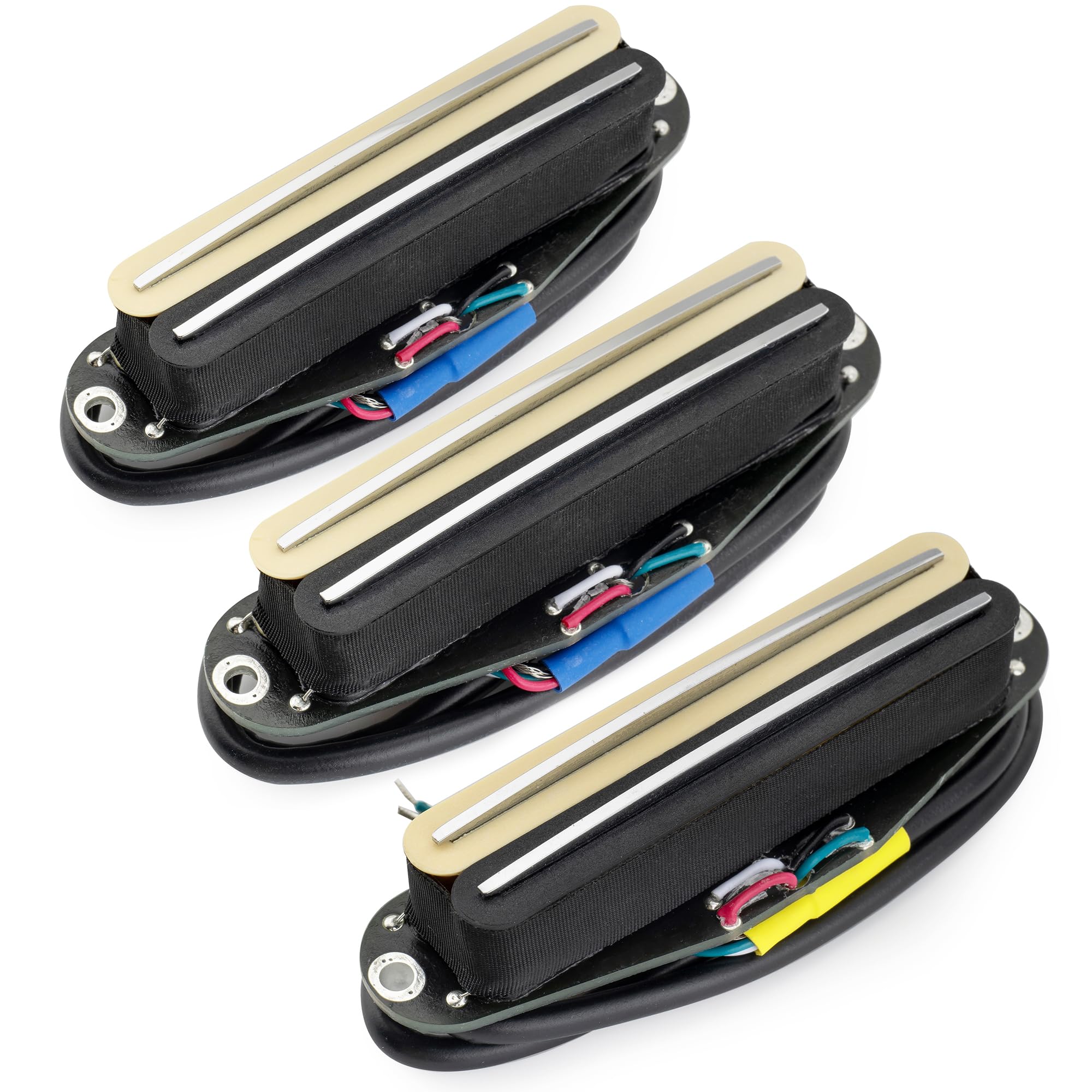 Musiclily Pro ST-DPHC Céramique Set Micros Humbucker Format Simple Bobinage Super Distortion pour Guitare électrique Style Strat, Corps Zebra Rail Chrome