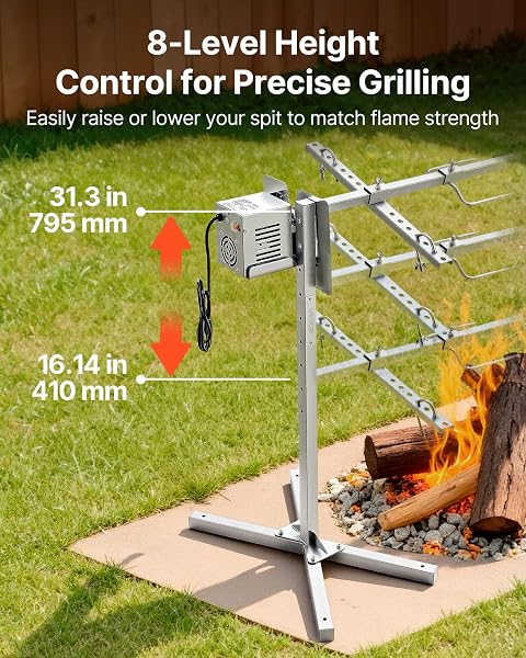 VEVOR Spanferkelgrill Lammgrill Spießbratengrill 1321 mm Rotisserie-Grill AC 220-240 V, 8-stufiges elektrisches Rotisserie-Grill-Set mit 60 kg Tragkraft, 38 W Motor Grillset für Partys - 4