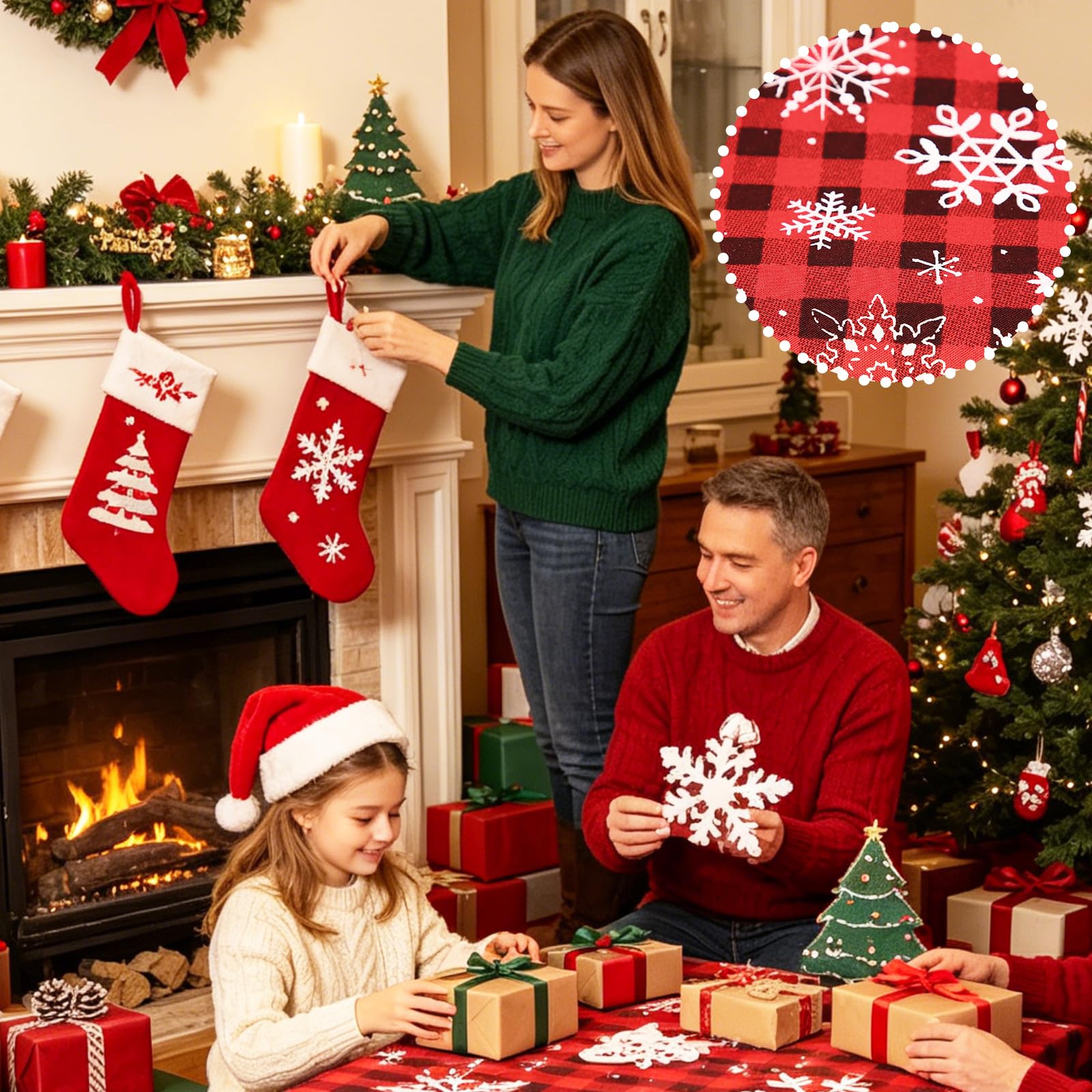 148 cm × 2 Yards tessuto fiocchi di neve rosso tessuto natalizio tessuto a quadri per cucito, tessuto con fiocchi di neve, tessuto a scacchi di Natale, per confezioni regalo, fiocchi fai da te