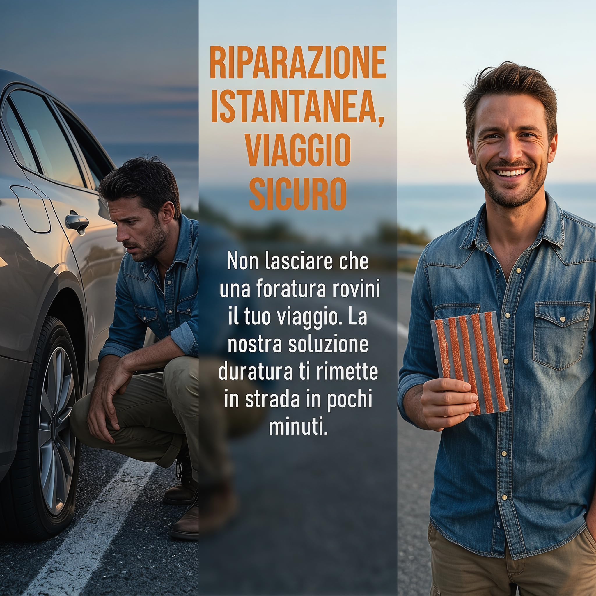 Kit Riparazione Pneumatici Auto, 25 Pezzi Strisce in Gomma per Foratura 10cm
