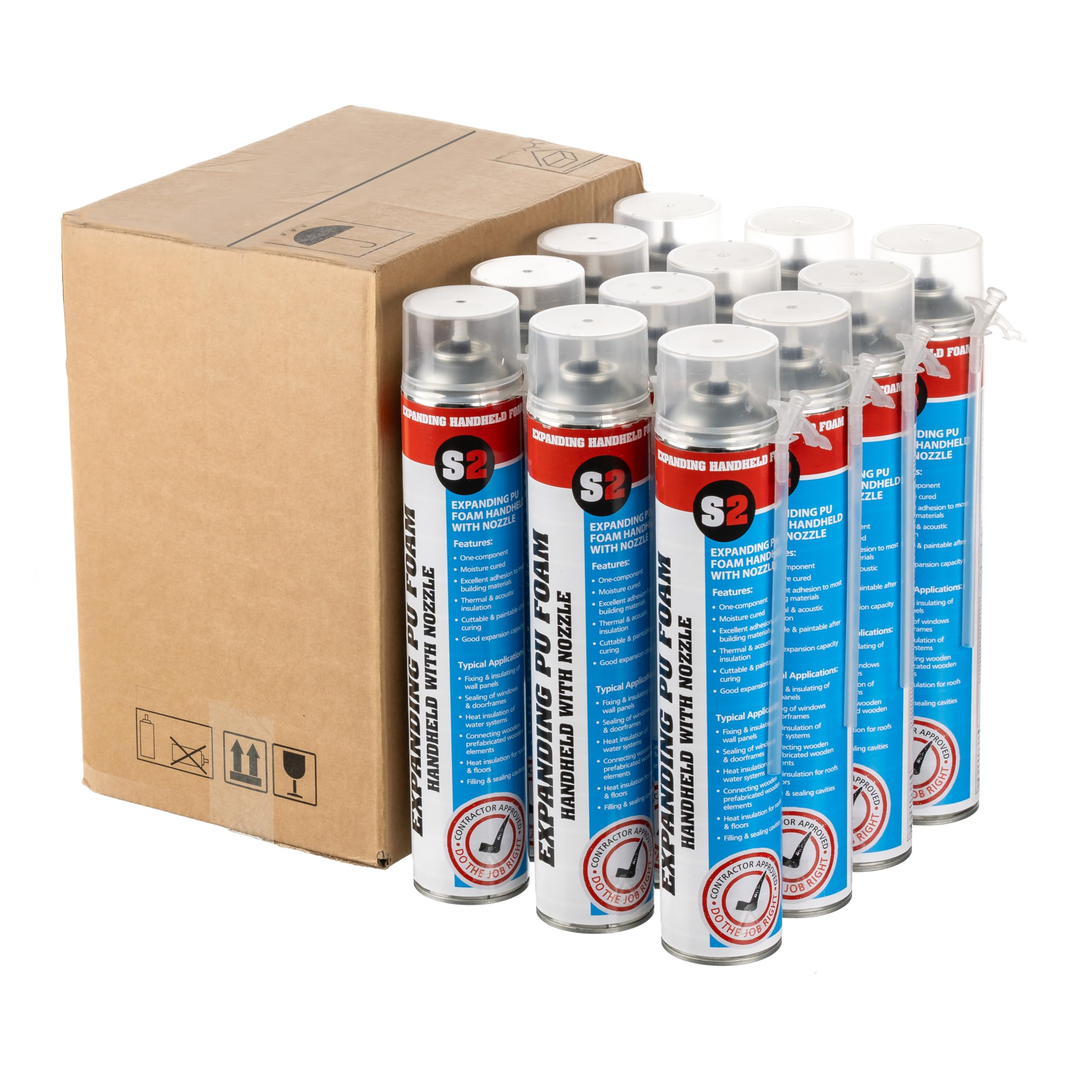 Expanding PU Foam with Nozzle | One-Component Polyurethane Gap Filler | Strong Adhesion & Thermal Insulation | Ideal for Mounting & Sealing | 12 x 750ml Cans