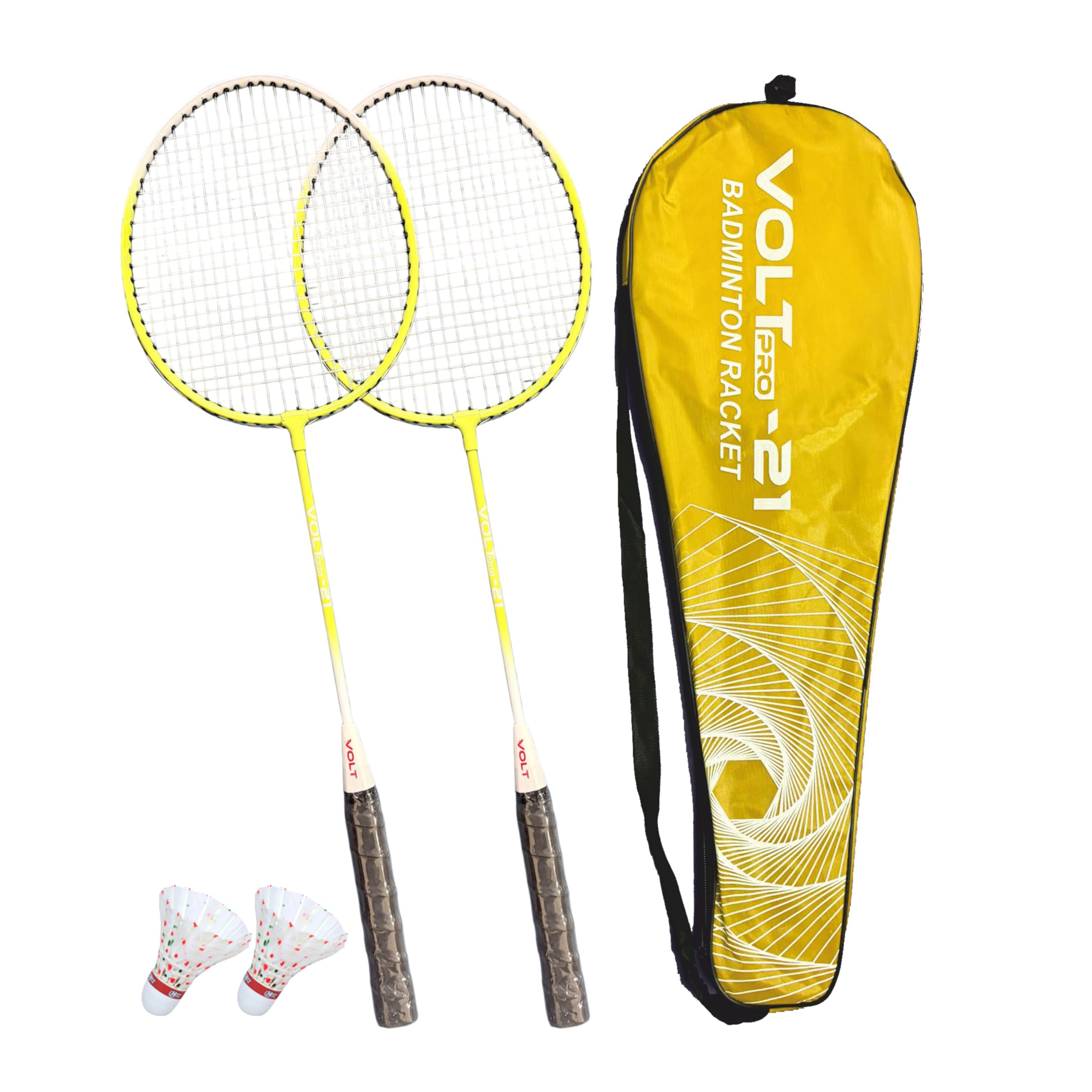 Badminton Racket Set of 2 with 2 Shuttlecocks & Full Cover Bag | Lightweight Isometric Racquet for Beginners, Men & Women | Badminton Set for Practice, Indoor & Outdoor Play (Yellow)-image-49