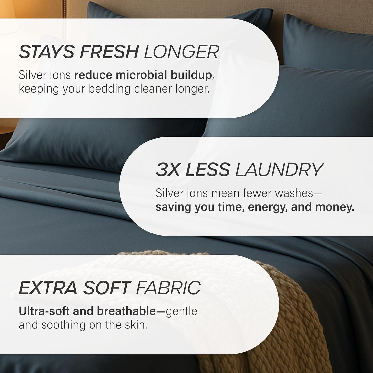 Eucalyptus Collection King Size Sheet w/Silver Ions | 100% Tencel | Ultra Soft | Cooling for Hot Sleepers | 18" Deep Pocket [Grey] - Image 8