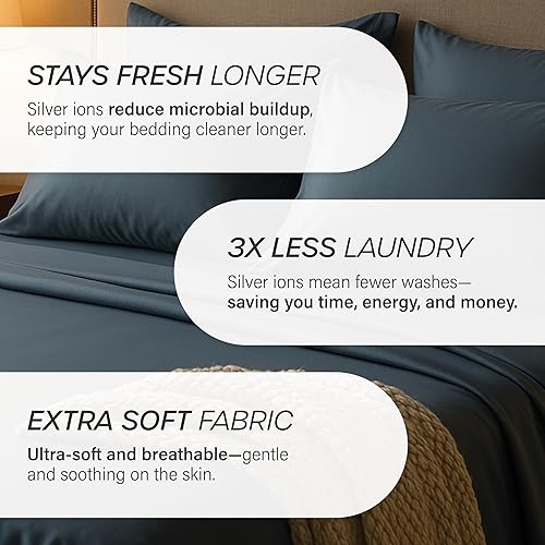 Miniatura 8 de Eucalyptus Collection - Sábana tamaño King con iones plateados, 100% Tencel, ultrasuave, refrescante para personas que duermen con calor, bolsillo