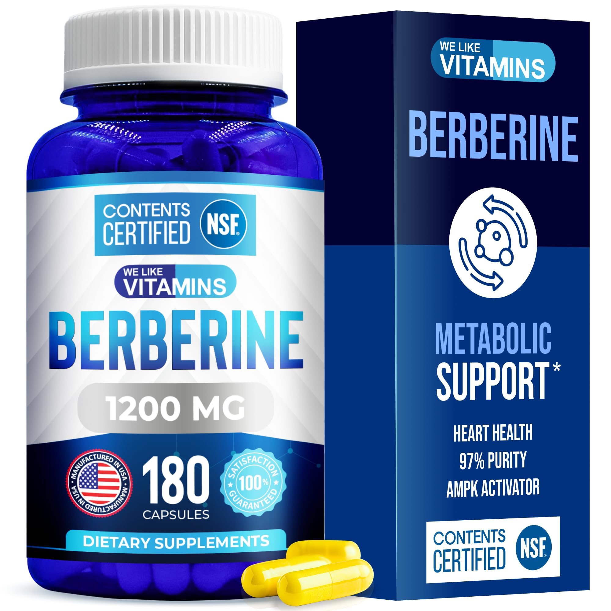 We Like Vitamins Berberine Supplement,1200mg, Pure Max Strength Berberine HCL - 180 Vegetarian Capsules (Gluten Free, Non GMO) - 90 Servings
