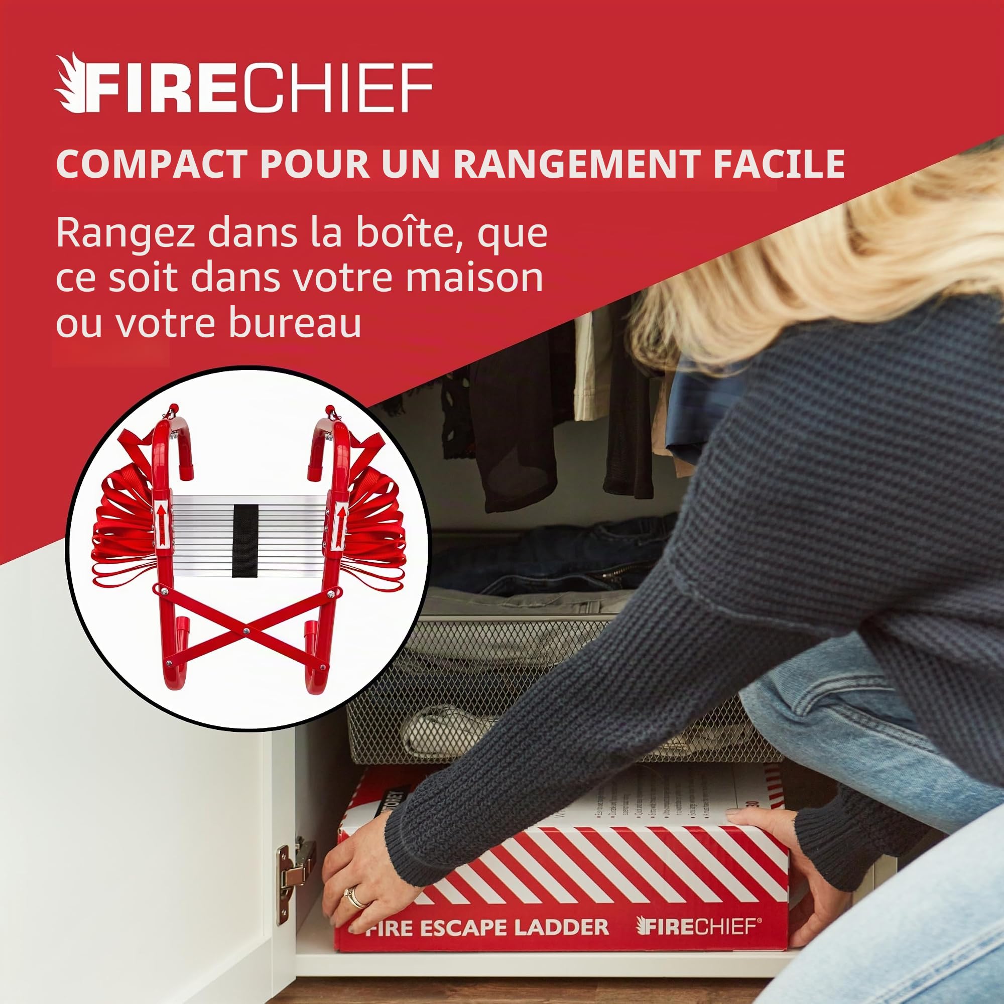Firechief Escabeau pliable 3 étages FEL730 avec marches extra larges