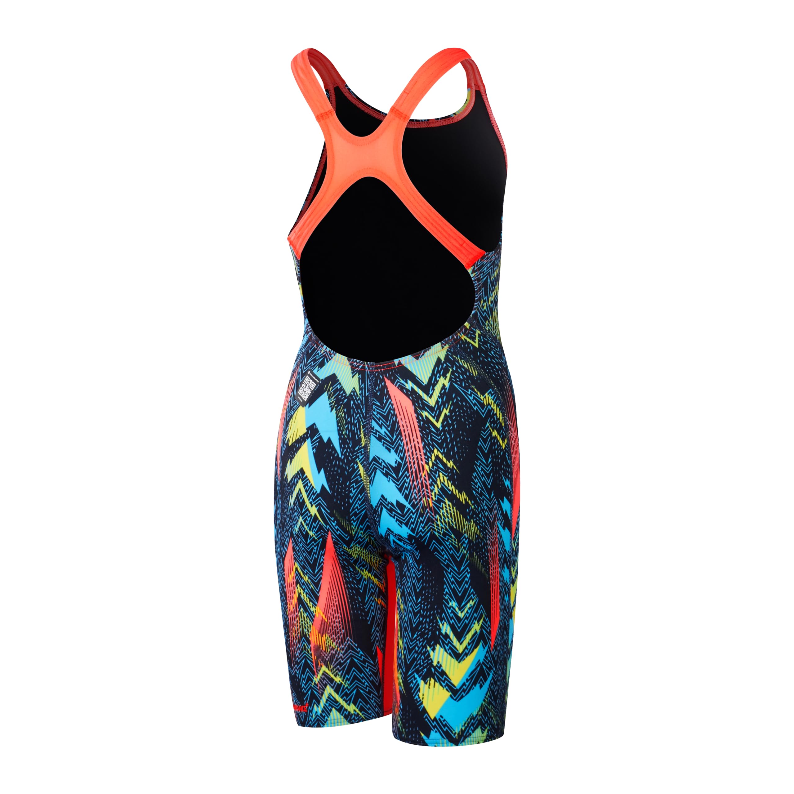 Speedo Fastskin Junior Endurance+ Max Kniehaut-Badeanzug für Mädchen, offener Rücken, Blau / Rot