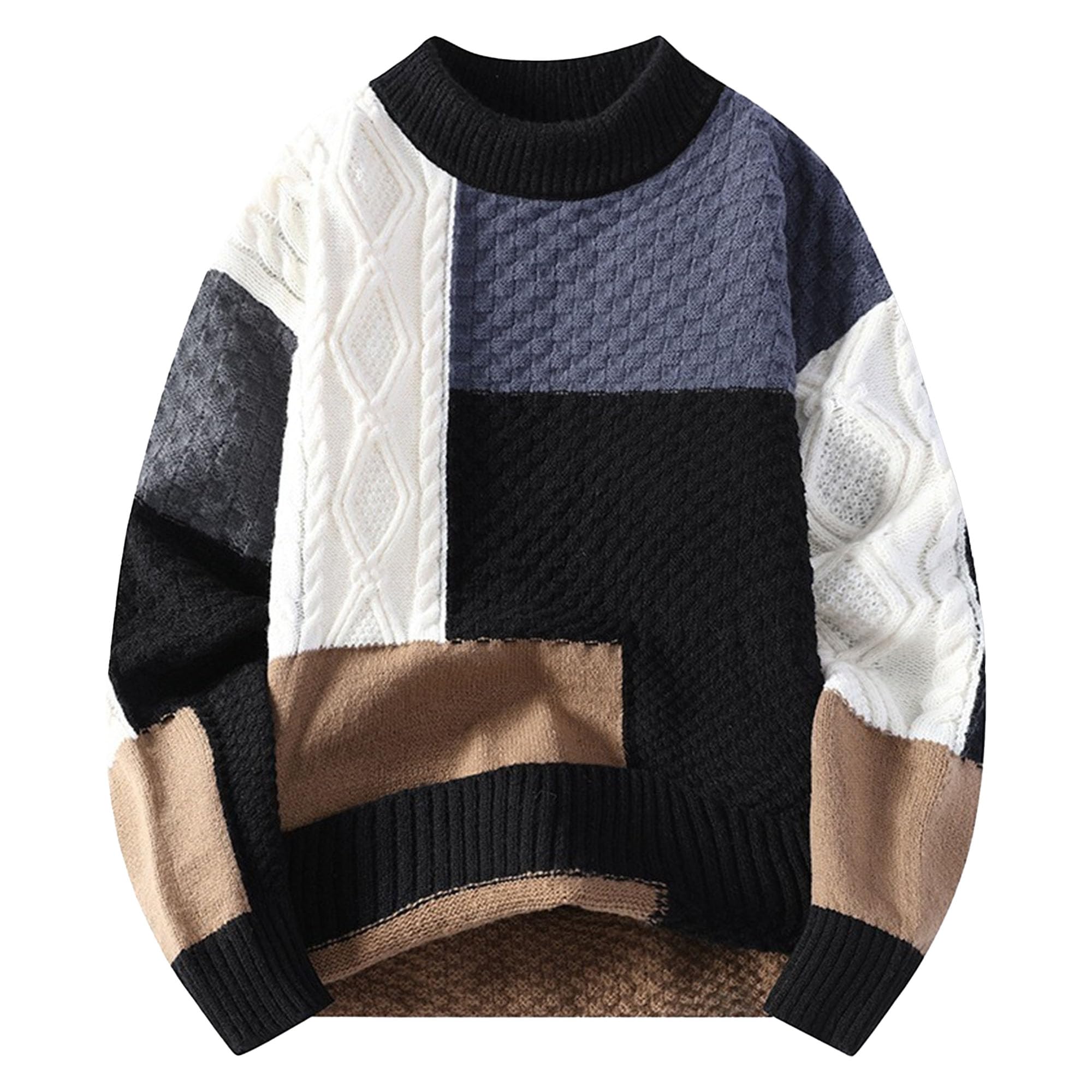 Męski sweter z dzianiny w bloku kolorów patchworkowy sweter