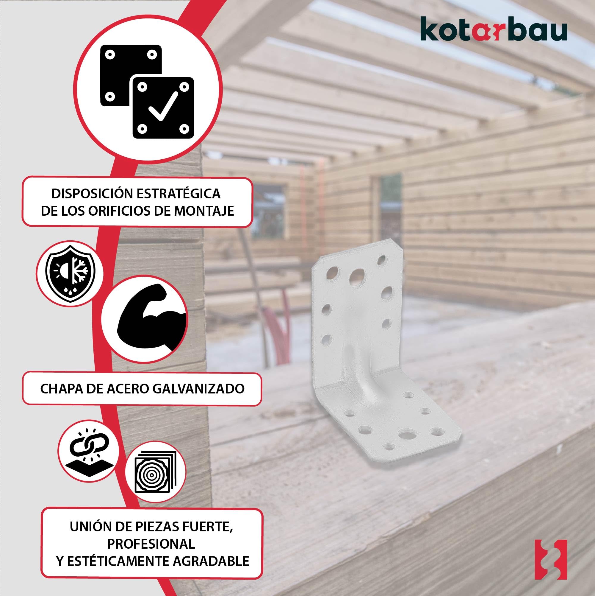 KOTARBAU® 50 Piezas Conectores En Ángulo - Acero Galvanizado - 60 x 60 x 45 mm - Plata - Escuadras Metálicas - 90 Grados - Escuadras Para Madera - Fácil Montaje - Resistente A La Corrosión