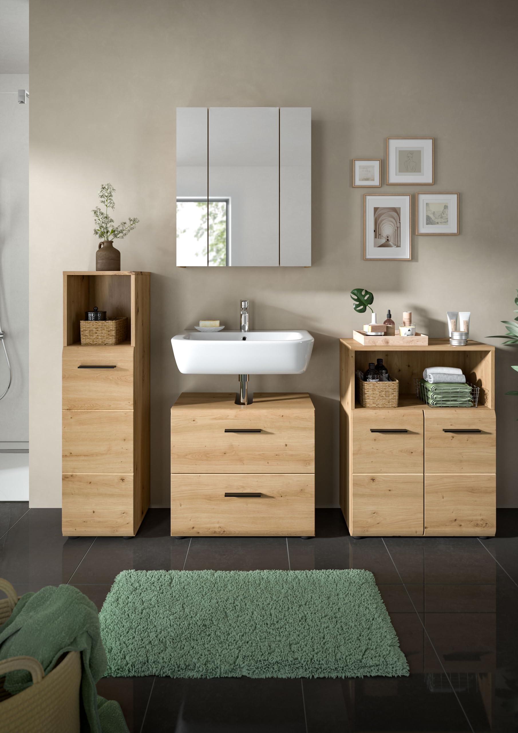 xonox.home – 4 TLG. Badkombination Ice 180x185x30 cm in Korpus und Front Artisan Oak Nachbildung – Moderne Badezimmermöbel Kombination – stilvoll – Bild 6