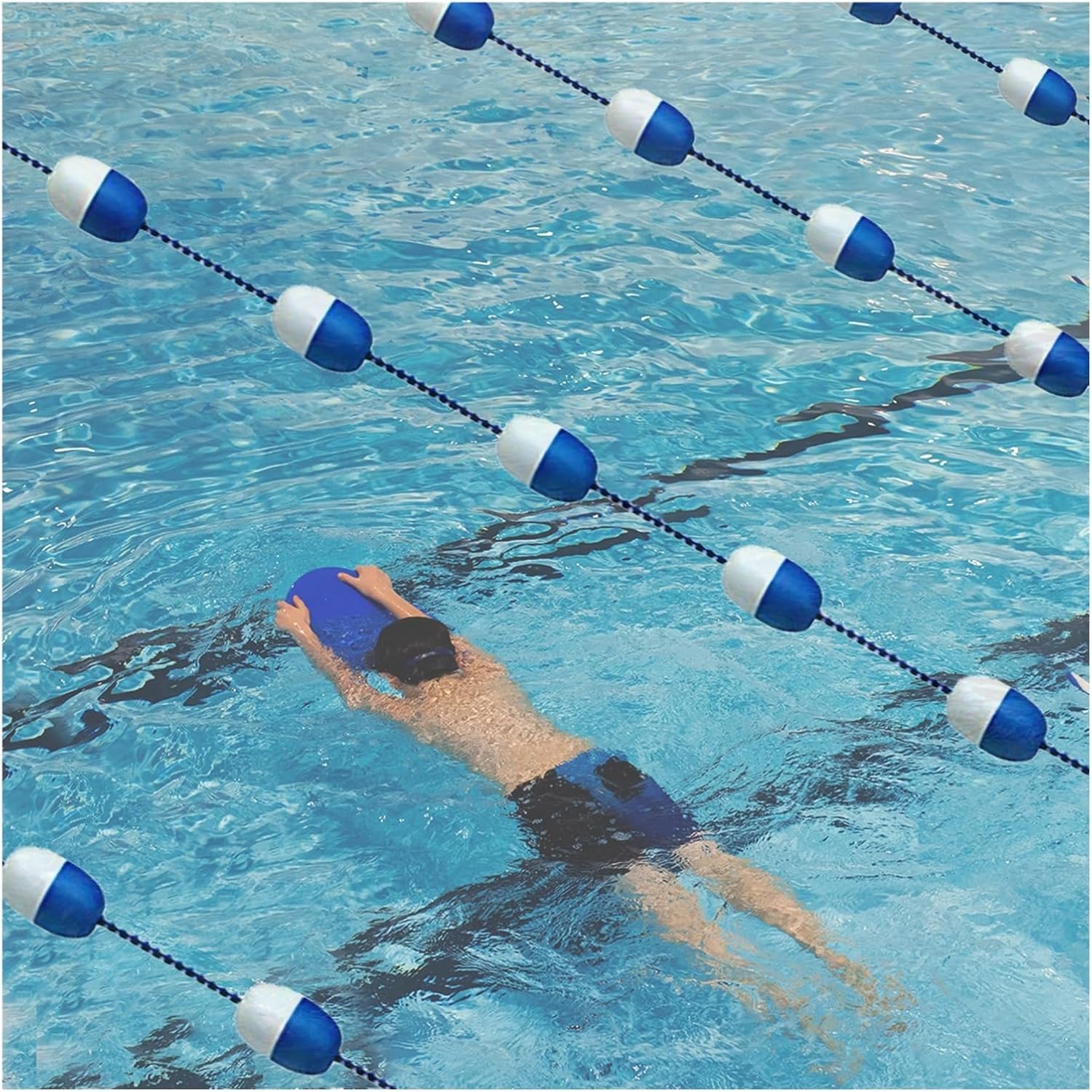 JKJZSALJ Pool Safety Hook Swimming Pool Lane Divider, Deep Shallow End Pool Divider, Safety Float Divider Rope For Pools, Stainless Hooks Pool Lane Markers,Blue and White,23ft/7m