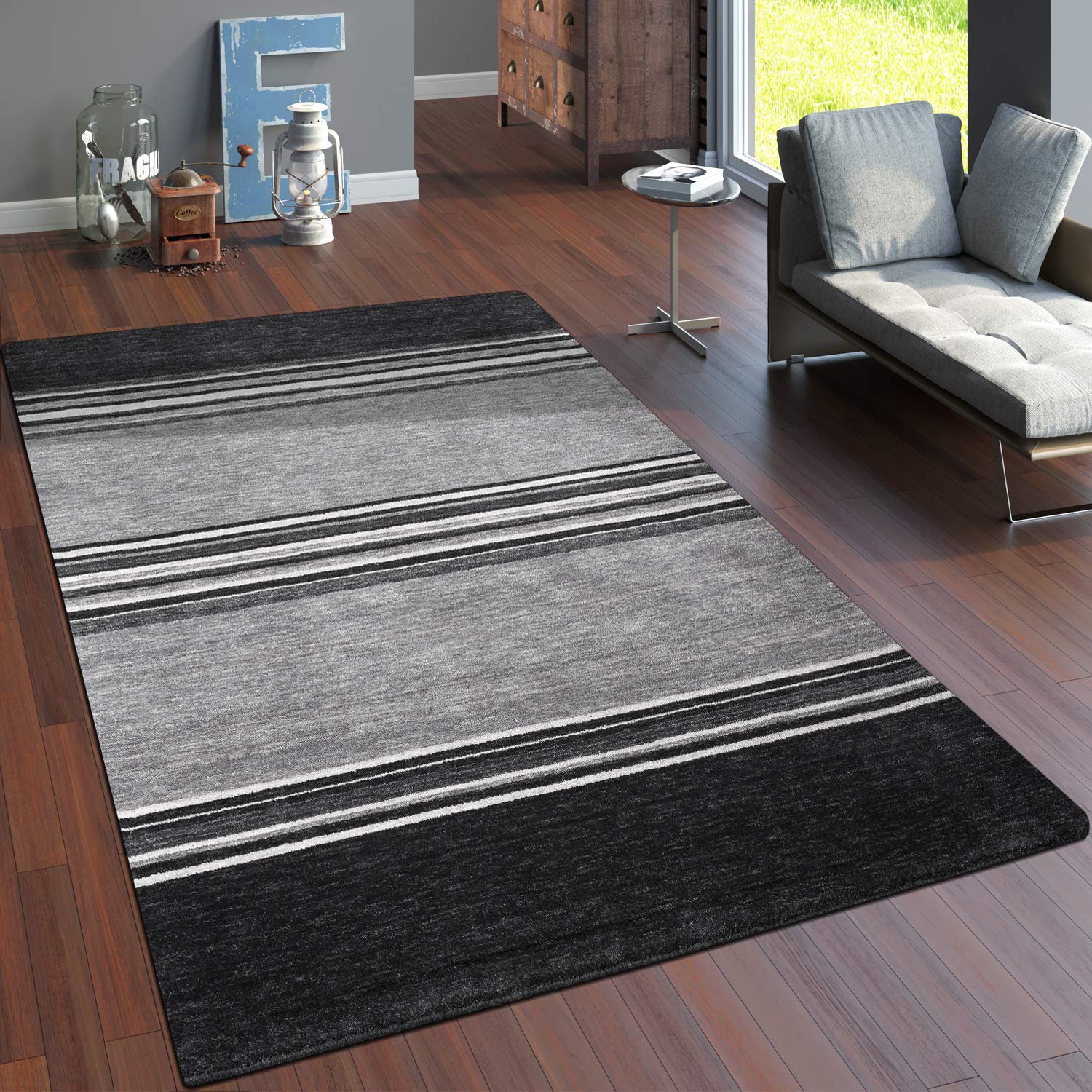 Paco Home Teppich Wohnzimmer Schlafzimmer Kurzflor Ethno Design Geometrisches Muster Handgearbeitet Gabbeh Moderne Deko, Grösse:120x170 cm, Farbe:Grau 3