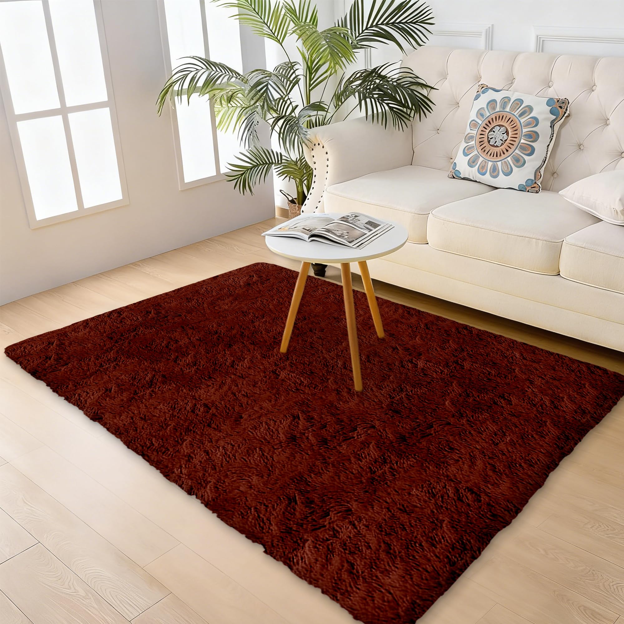 Vloerkleed Woonkamer 290 x 290 cm Superzacht Modern Pluizig Zacht Vloerkleden Extra Zacht Voor Bank, Slaapkamer, Kinderkamer, Rode Wijn