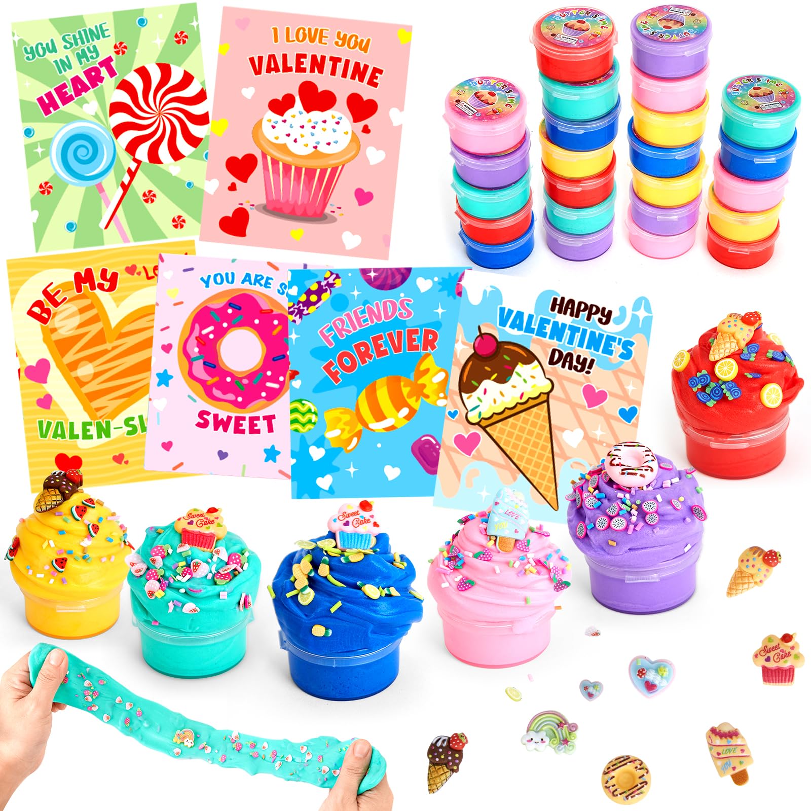 Tobiwibby Valentine's Day Gifts for Kids- 24 Sets of Butter Slime with Valentine's Day Card, School Classroom Valentine's Gifts Exchange, Valentine's Party Favors for Kids, Valentine’s Greeting Cards