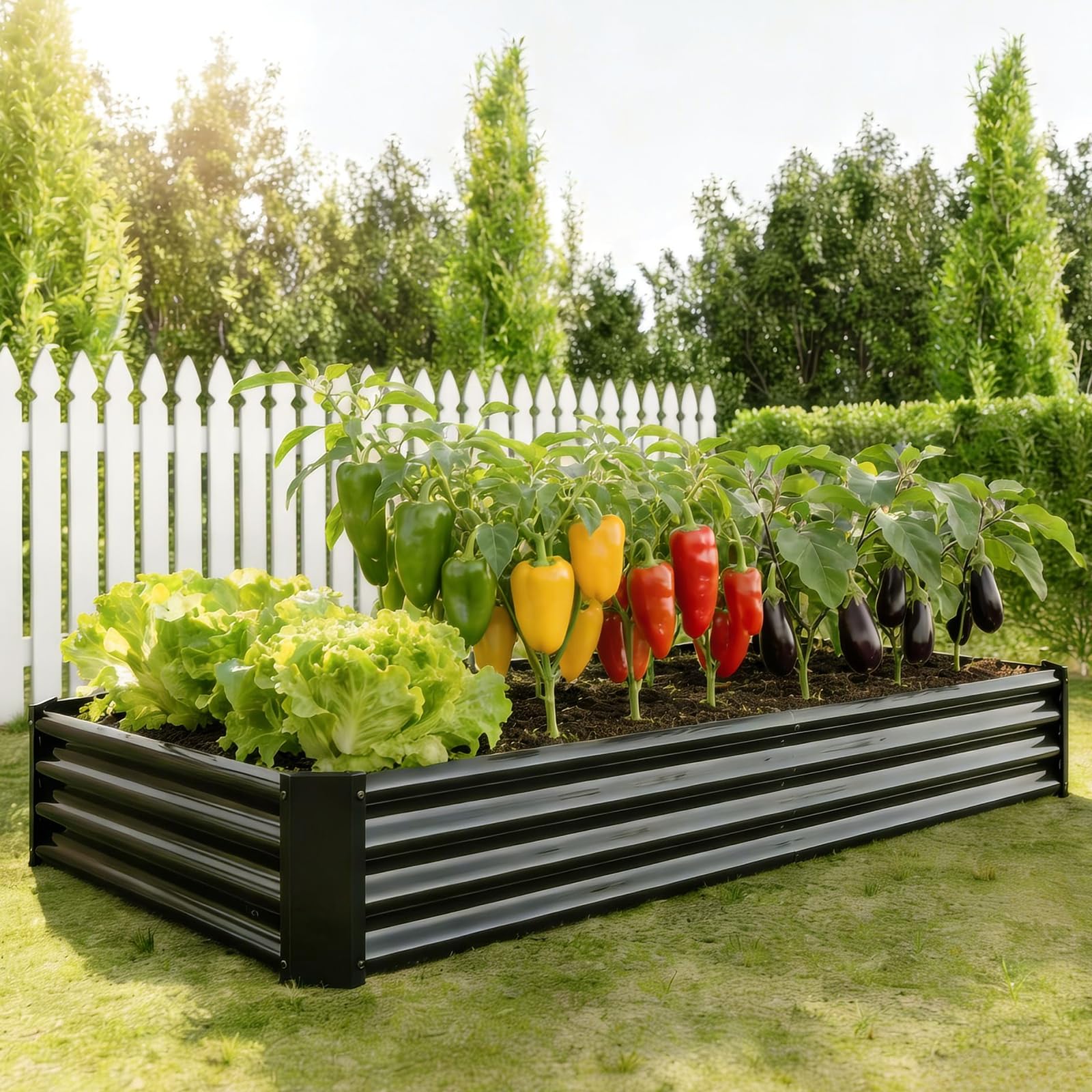 VERFARM Hochbeet-Set aus Verzinkter Metall, Pflanzbeet Hochbeete für Garten, 232x113x30 cm, Hochbeete-kit für Gemüse Blumen Sukkulenten Kräuter, Blumenbeet & Pflanzentrog, Rechteckig, Schwarz