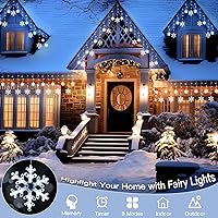 Vista 4 de suddus Luces de Copo de Nieve de Navidad para Exteriores, 10.7 pies 168 LED Luces de Cadena Navideñas Conectables con Enchufe con 14 Gotas, Luces