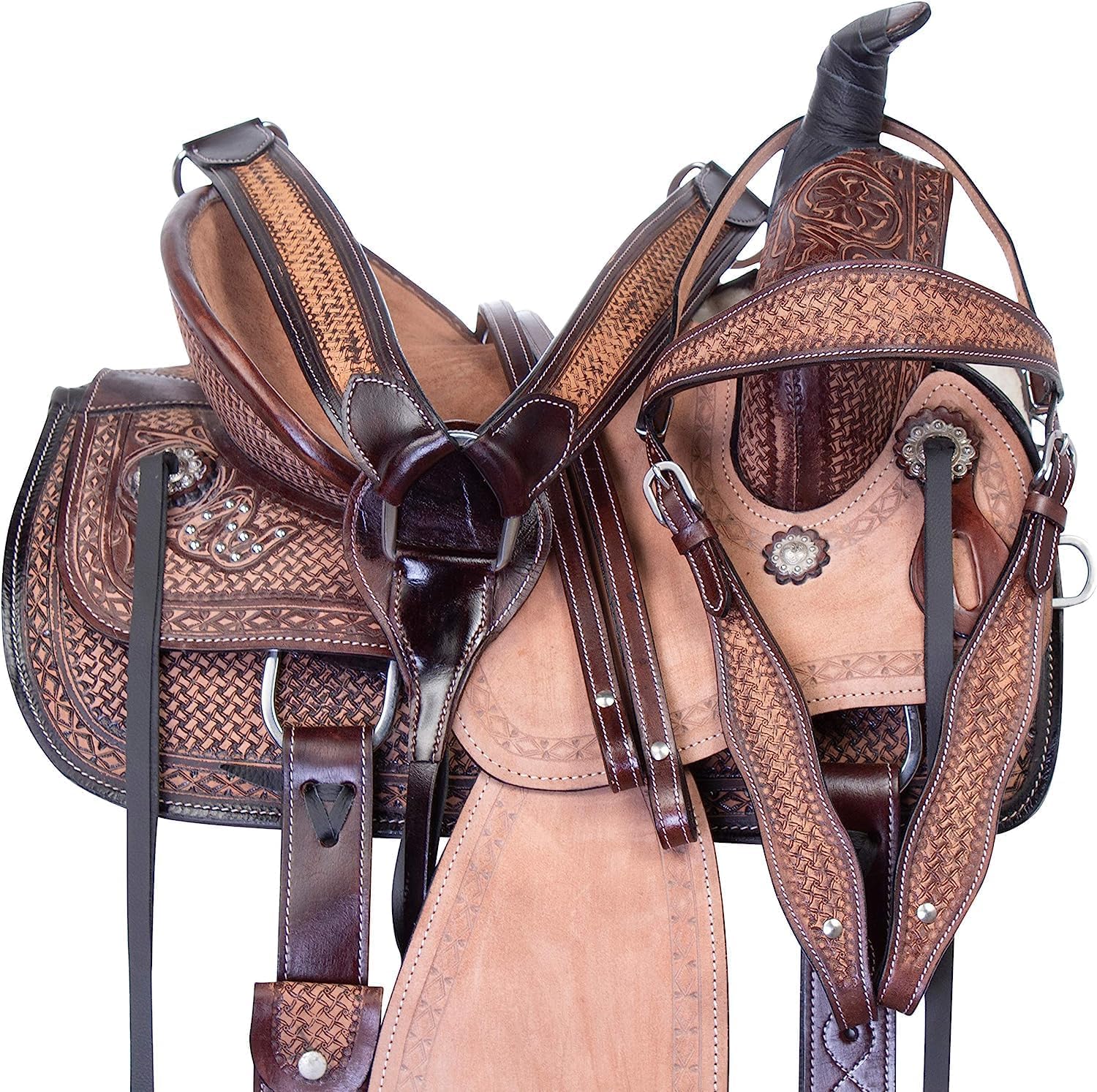 Kids Western Saddle TACK - Juego de tachuelas de cuero con herramientas para montar a caballo de caballos, tamaño de caballo de 10 pulgadas, 11 pulgadas, 12 pulgadas y 13 pulgadas