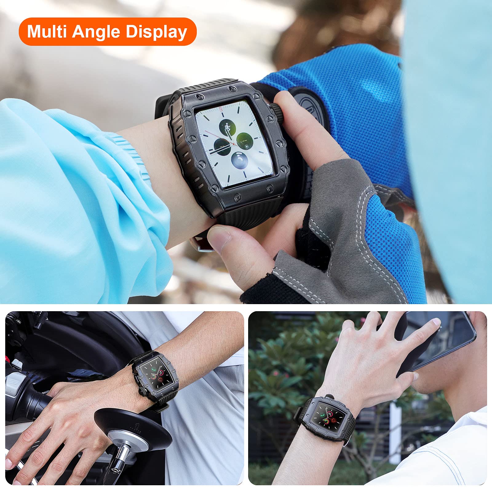 EPANO Etui ze stopu aluminium pasek do zegarka iWatch 6 5 4 44 mm silikonowa bransoletka do Apple Watch 8 7 45 mm pasek etui sportowy zestaw do modyfikacji paska