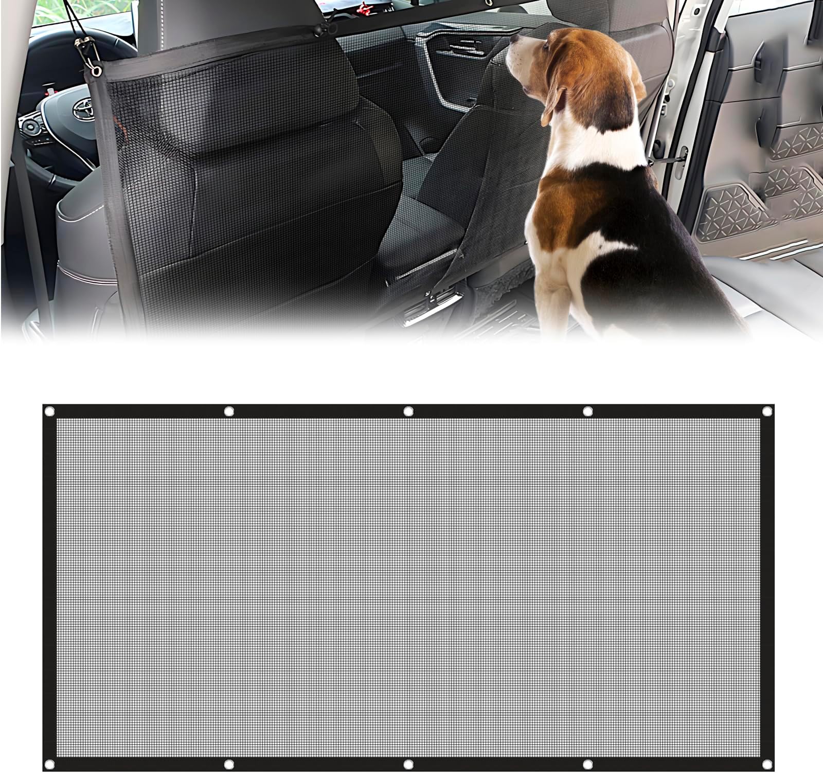 Car Dog Barrier Net,Dog Car Divider with Adjustable Ropes and Hooks One-Piece Design Mesh Fence Universal for Most Cars, SUVs, Pickups, Trucks and Vans (45x21 Inches)