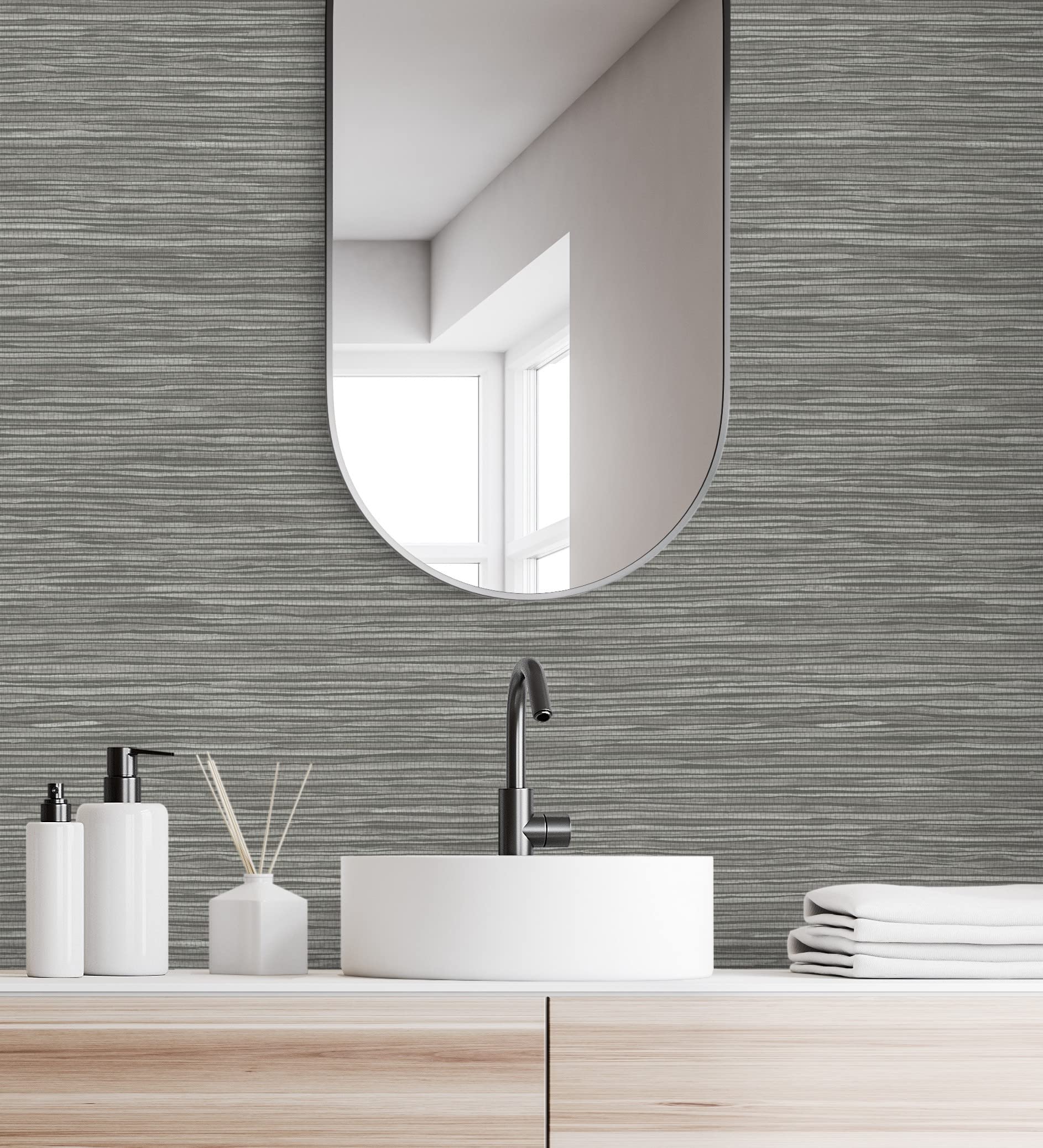 GAULAN 681835 - Carta da parati in vinile ecologico texture fibra di canapa sfondo grigio scuro per pareti soggiorno cucina bagno corridoio mobile sala - Rotolo di 10 m x 0,52 m