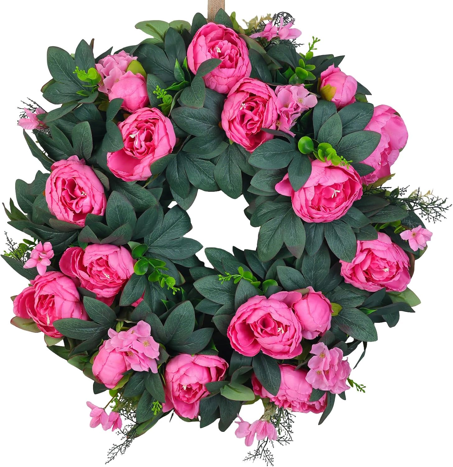 Spring Wreaths for Front Door 21 Inch – Valentine’s Day Pink Peony Artificial Wreath, Spring Summer Floral Wreath for Porch, Wall, Window Decor